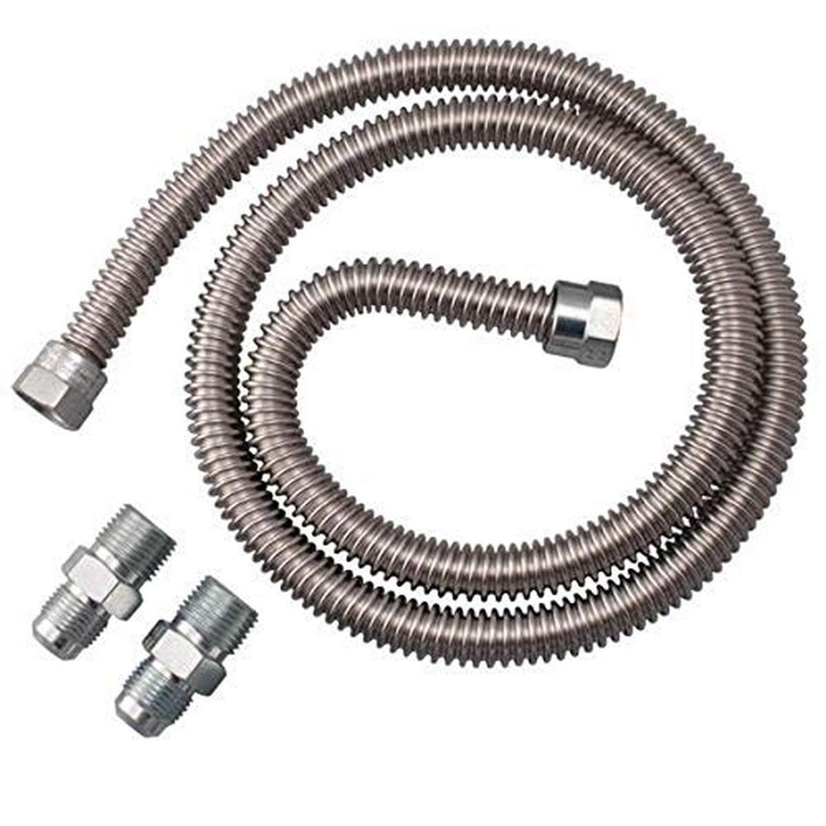 Dormont 30 Series Supr-Safe Stainless Steel Gas Appliance Connector Kit, 5/8" OD x 1/2" ID x 36" L, No-Neck Design, One 3/4" and Two 1/2" MIP Adapters, Pipe Thread Sealant, Leak Test Solution