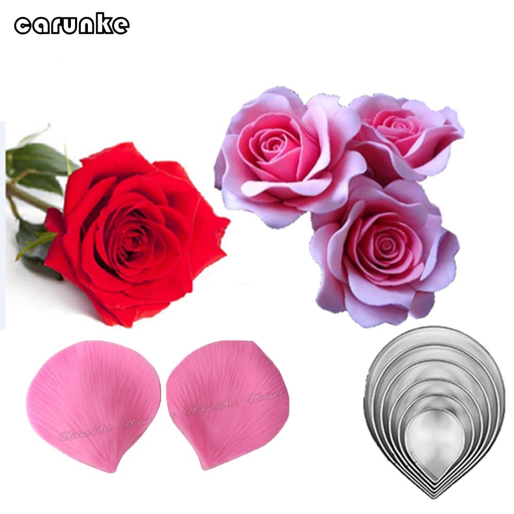 Rose Petal Silicone Veiner & Cutter Flower Cutter Cake Decorating Moulds Fondant Sugarcraft Stainless Steel Cutter