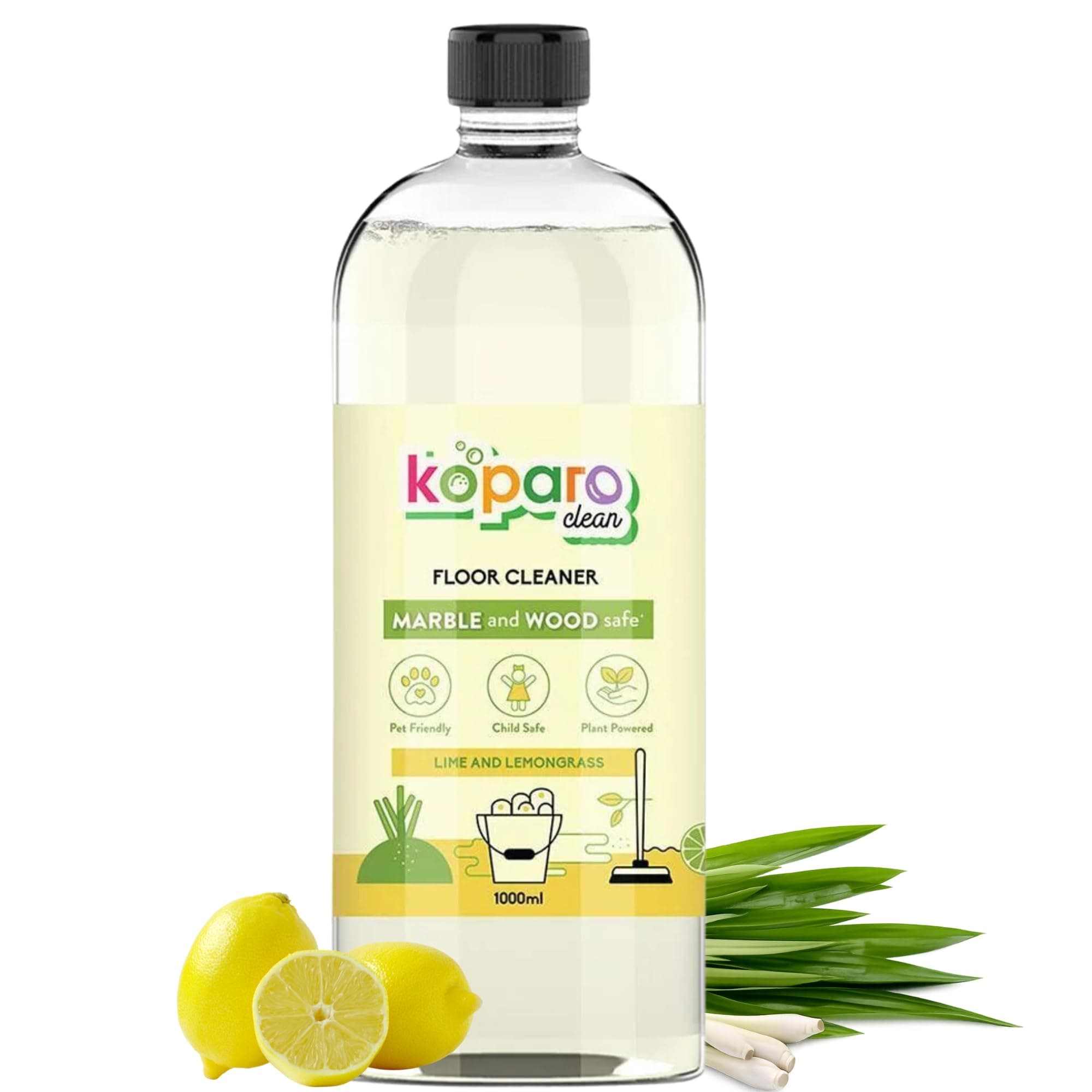 Koparo Natural Disinfectant Floor Cleaner Liquid | 1000ml | Lime & Lemongrass | Tile & Marble Cleaner | Eco-friendly & Non-Toxic | Skin Safe, Baby Safe & Pet Friendly