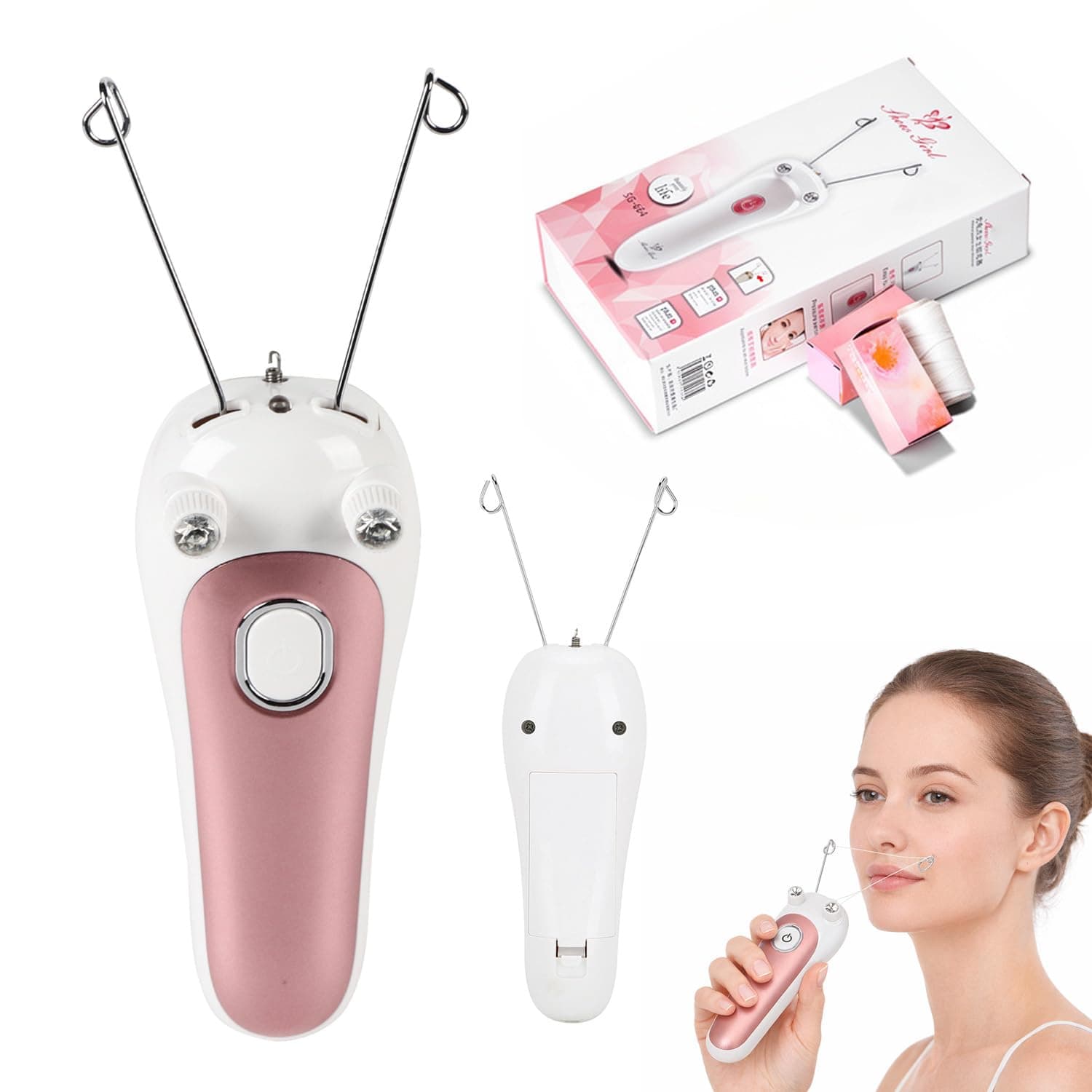 Electric Body Hair Removal,Thread Hair Removal Defeatherer Cotton Thread Epilator,Rechargeable for Epilators Threading-Epilator Epilator for Lady Shaver (Pink)