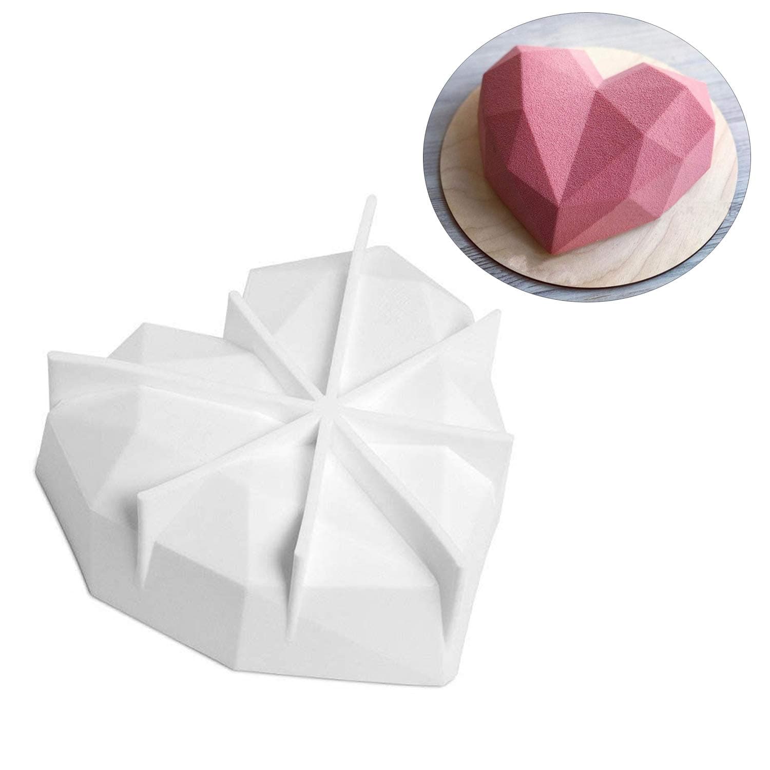 StyleZ 1-Cavity Diamond Chocolate Mold Non Stick Heart Shape Silicone Dessert Mould for Valentine's Day Christmas Birthday gifts