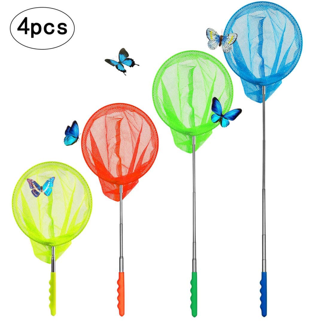 SEELOK 4pcs Telescopic Butterfly Nets Colorful Fishing Net Bug & Insect Catching Nets Outdoor Tools for Kids to Catch Butterflies Fish Ladybird Caterpillar Firefly (Green)