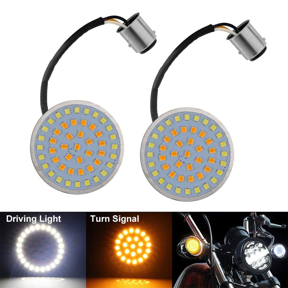 CCAUTOVIE 2" Bullet Style 1157 Turn Signals Light Front Amber + White Harley LED Turn Signal & Running Light For Harley Sportster Street Glide Road King Softail Electra Heritage