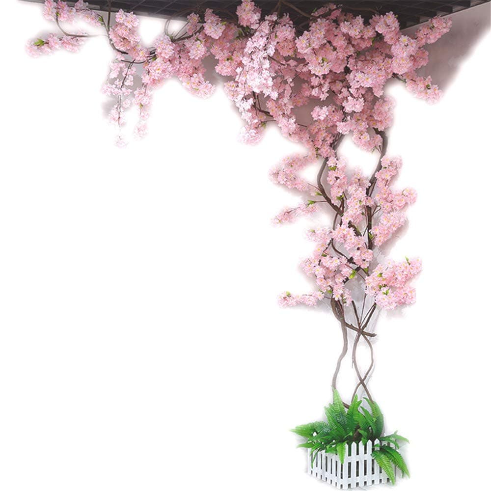 Licxcx Artificial flower Cherry blossom tree vine wall decoration living room fake flower rattan ceiling plastic branch artificial flower, pink cherry blossom set