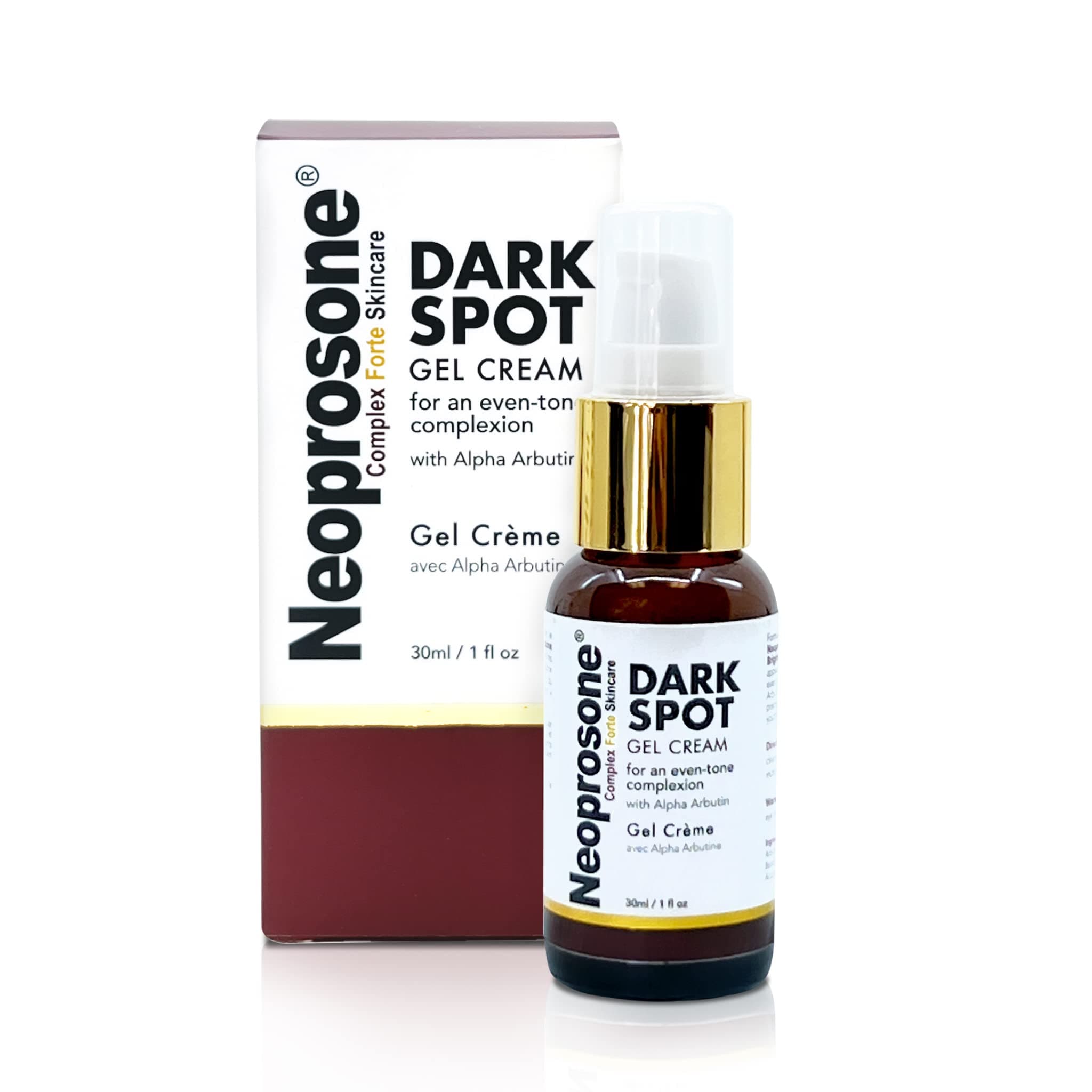 Neoprosone, Dark Spot Gel Cream - 1 Fl oz / 30 ml - Gel Cream for Face, Reduce acnes, Sun Spots, Age Spots on Face, Knees, Elbows, Hands, Private Areas