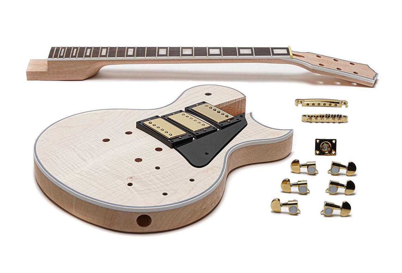 Solo LP Style DIY Guitar Kit, 3 Pickups, Maple Top, Binding