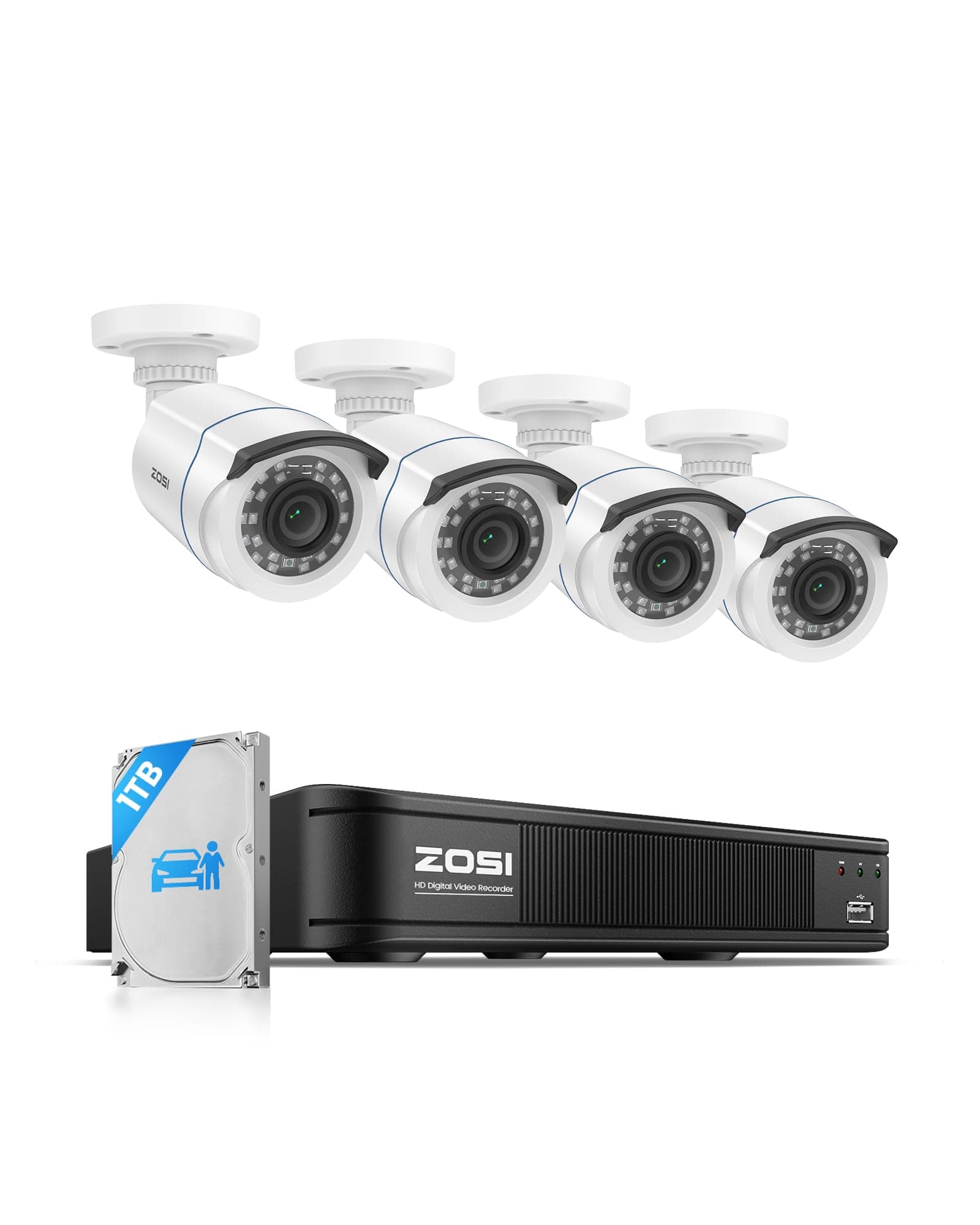 H.265+ Full 1080p Home Security Camera System Outdoor Indoor, 5MP-Lite CCTV DVR 8 Channel with AI Human Vehicle Detection, 4 x 1080p Weatherproof Surveillance Camera, 80ft Night Vision, 1TB HDD