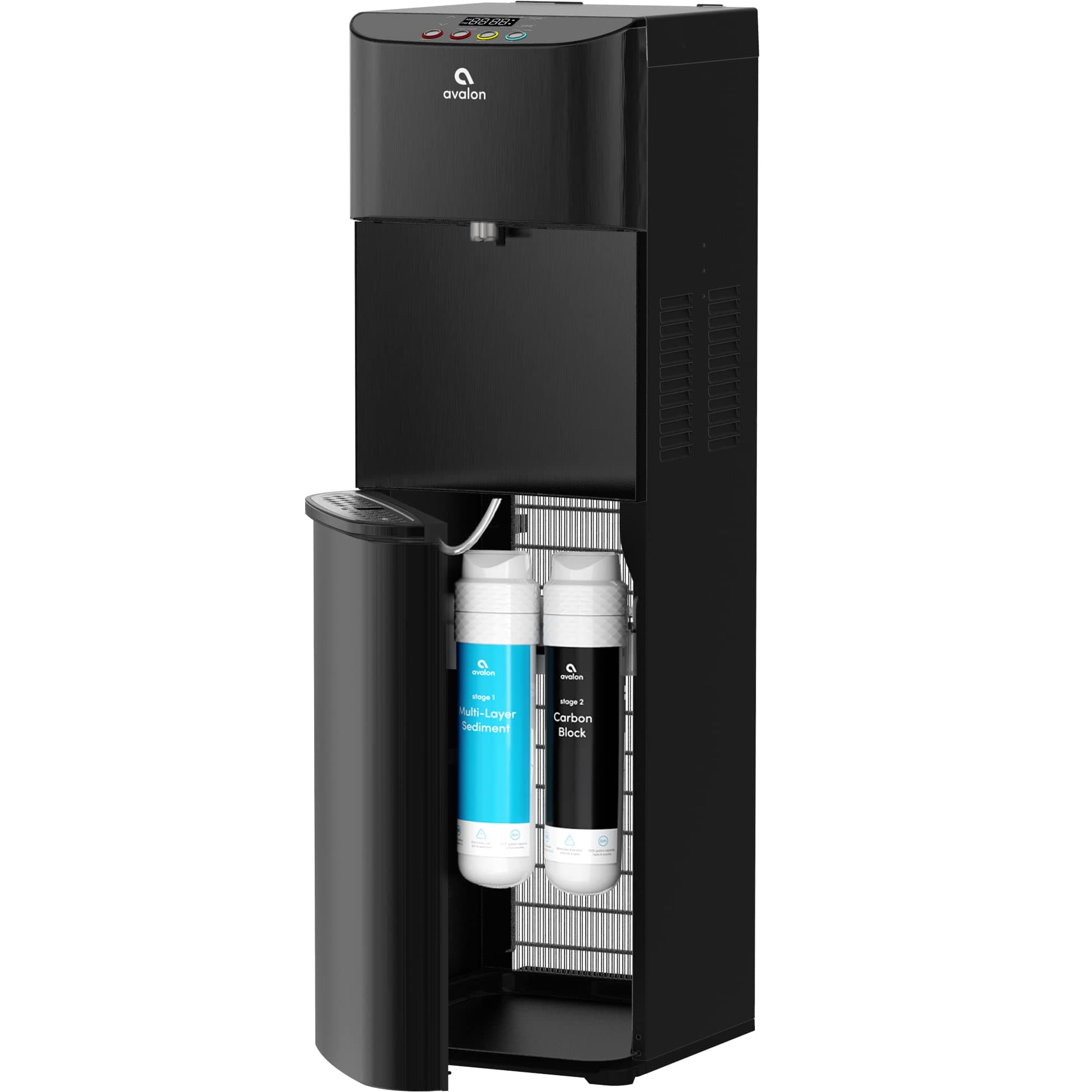 Electric Bottleless Water Cooler Water Dispenser - 3 Temperatures, Digital Clock with Temperature Control, Self Cleaning, Black Stainless Steel