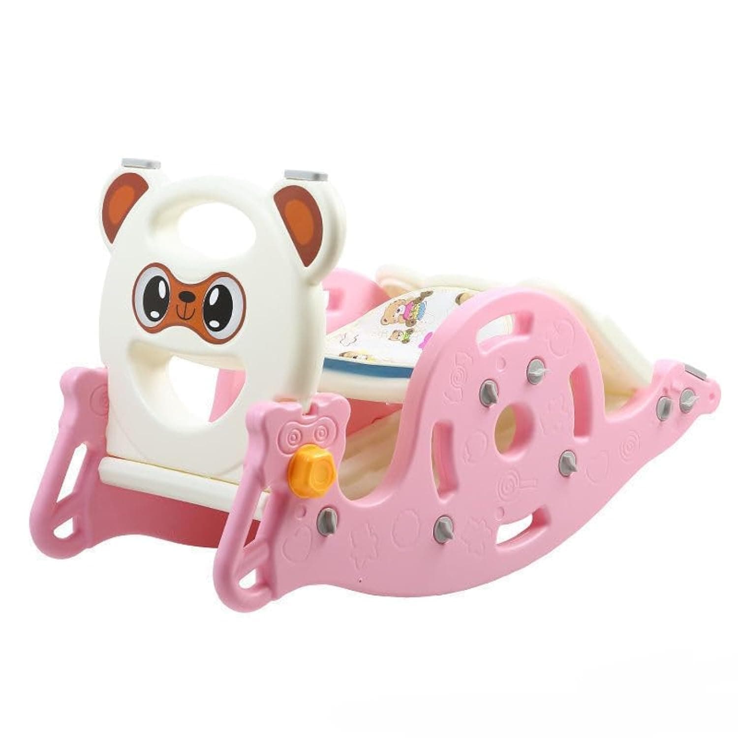 HAOWINS-PAN Children's rocking horse three-in-one multifunctional toy set home baby rocking Trojan 1-6 years old boys and girls sliding sliding baby seesaw, pink