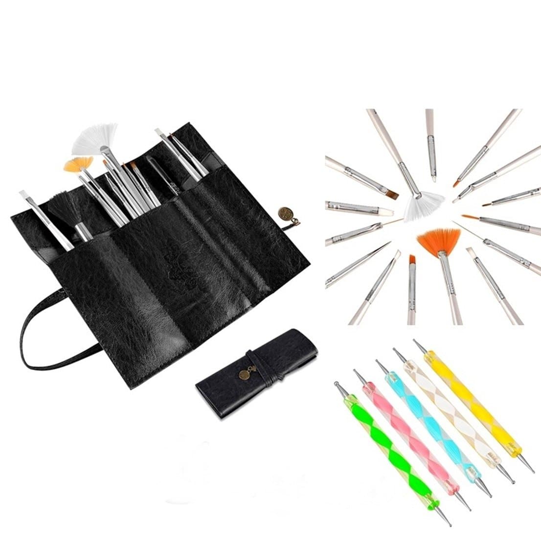 20pcs Design Dotting Tips Tool Nail Art Brushes Pen Set Kit Bag Color Black