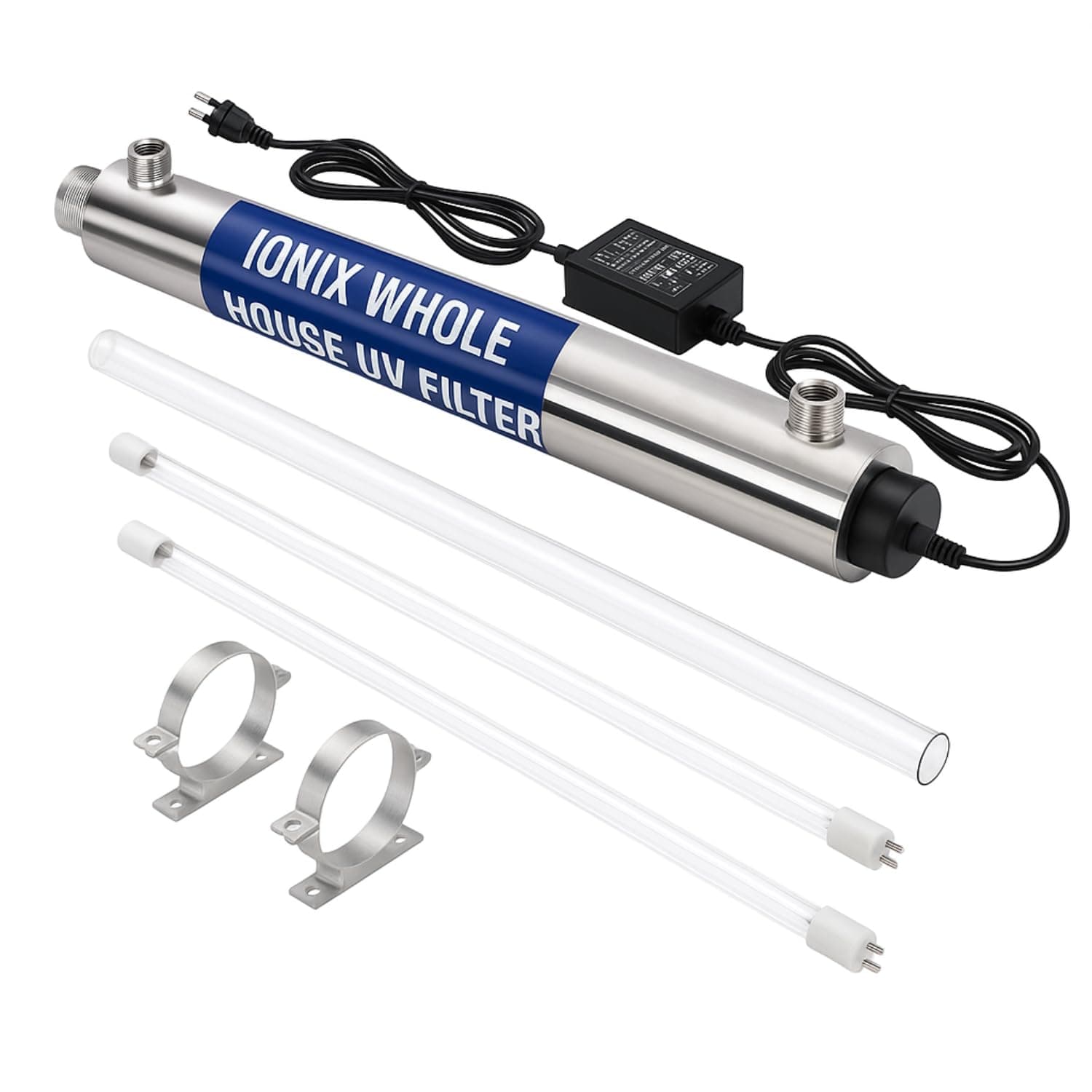 IONIX Whole house UV filter, Uv Sterlizer for supply water | Stainless Steel-304 | upto 2000 Liters per hour filteration | Anti Bacterial | Virus killer for whole house, 1 piece, Silver