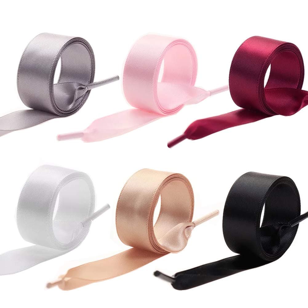 6 Pair Silk Ribbon Shoelaces Wide Shoelaces Casual Stain Flat Shoe Laces Sneakers Shoestring for Shoes Decoration (4/5inch Wide47inch Long)