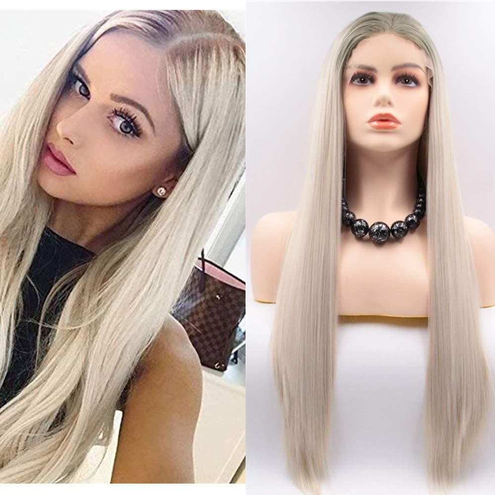 IXIMII 13 x 4 Synthetic Lace Front Wig,Long Straight Glueless Lace Front Wgs 180 Density Light Blonde Color Heat Resistant Middle Part Wigs for Women (24inch)