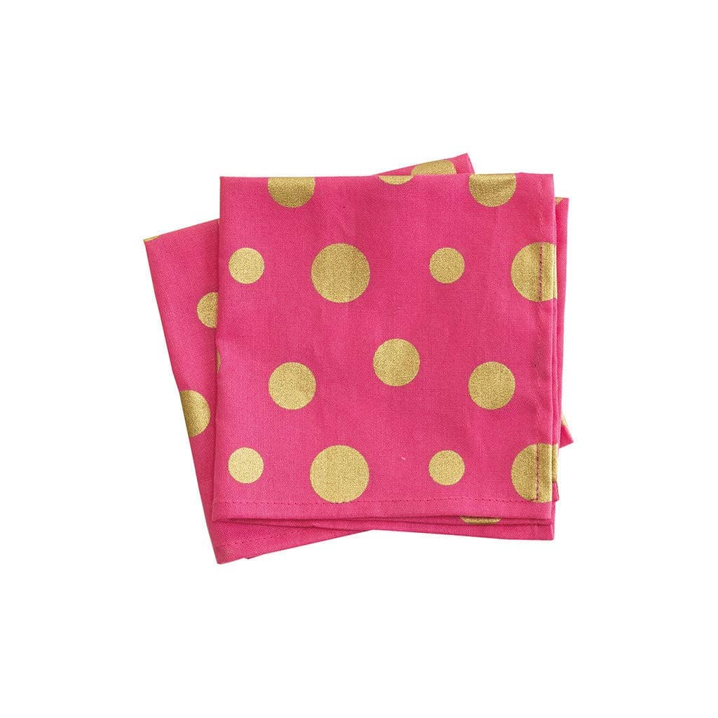 Pink and Gold Retro Polka Dot 4 Piece Cloth Cocktail Napkin Set