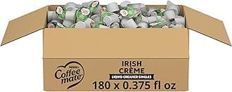 - Nestle Coffee mate Coffee Creamer, Irish Creme, Concentrated Liquid Creamer Singles, Non Dairy, No Refrigeration, 0.375 fl oz Tubs (Pack of 180)