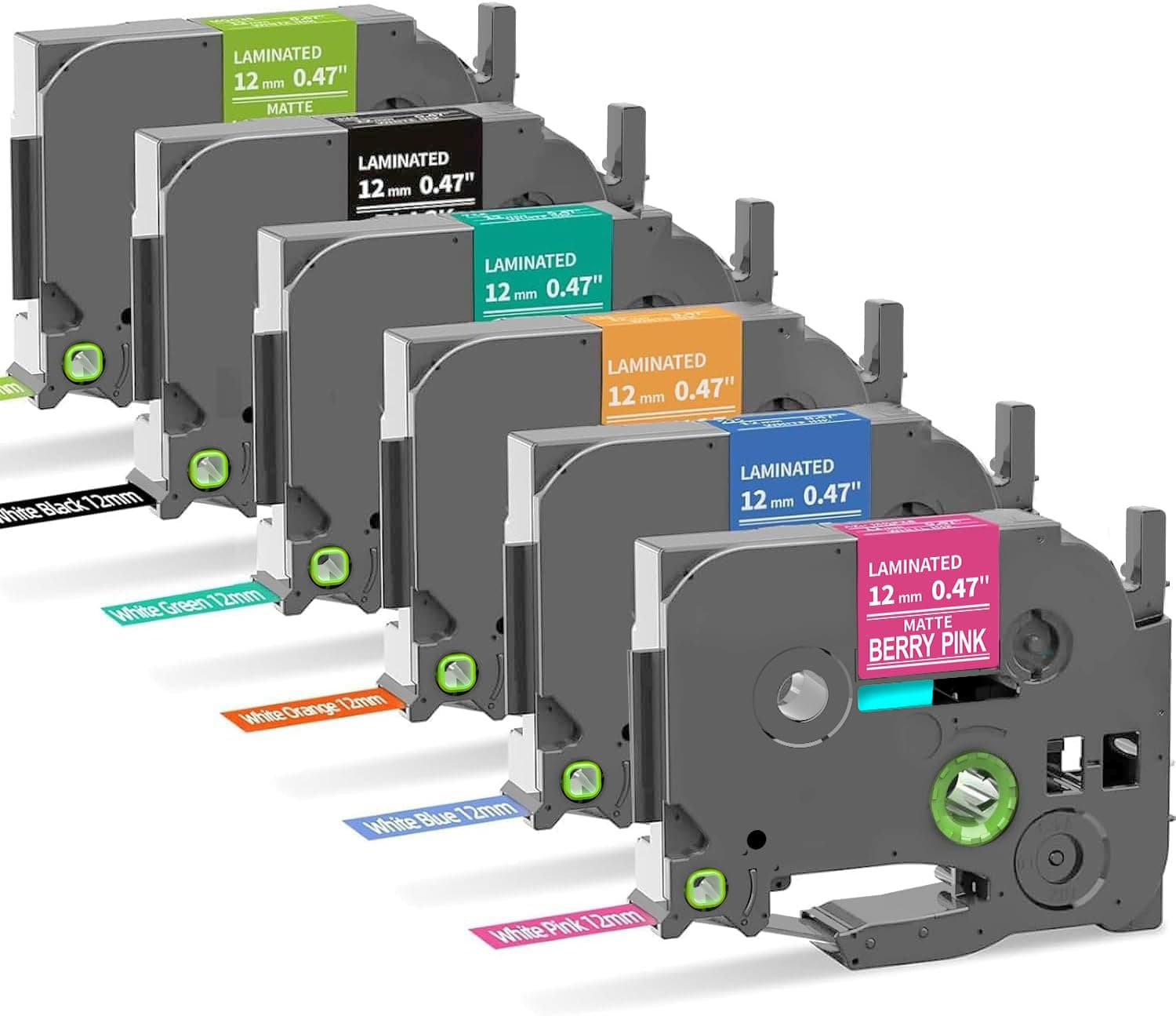 Colorty Replacement for Brother P-Touch Label Maker Tape TZe 12mm 0.47 Ribbon Laminated TZ Colored Refills Compatible with Brother P Touch PT-D210 D220 H110 1000 1280 D400 Cube, 1/2" x 26.2', 6 Pack