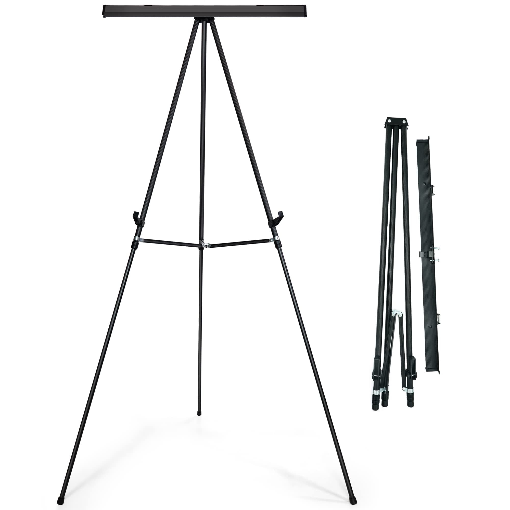 Falling in Art Aluminum Flip Chart Display Easel Stand with Adjustable Floor for Boardroom, Whiteboard, Paper Pads, Signage, 63 1/2'' High, Black