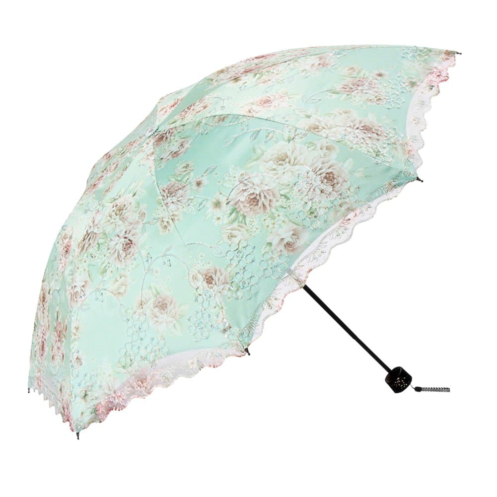 Honeystore Flower Print Vintage Parasol Anti-UV Folding Lace Embroidery Umbrella