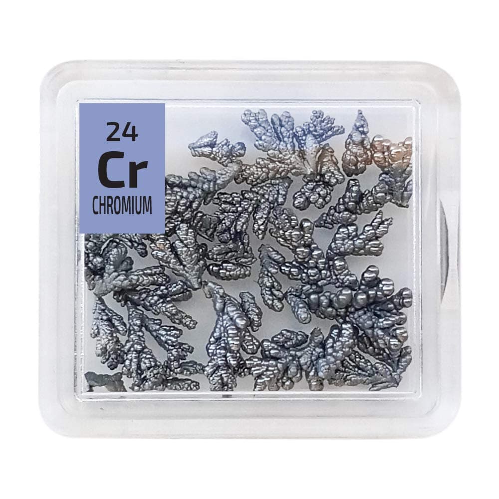Chromium Metal 99.99% Element Cr pure Sample Crystalline in a PEGUYS Periodic Element Tile.