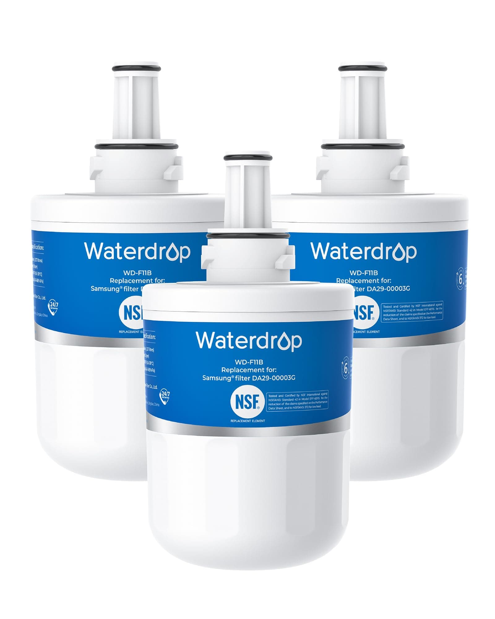 Waterdrop DA29-00003G Refrigerator Water Filter, Replacement for Samsung®, DA29-00003B, DA29-00003A, Aqua-Pure Plus, HAFCU1, RFG237AARS, FMS-1, RS22HDHPNSR, RSG257AARS, 3 Filters (Package May Vary)