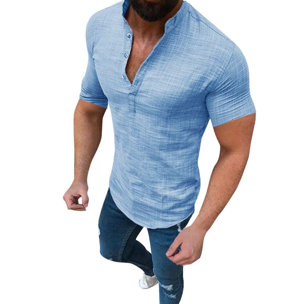 Starryflashing_men t-shirtMen Long Sleeve Casual Blouse Tops, Male Baggy Cotton Linen Pocket Solid Retro T Shirts Blouse Shirt Tunic Tops