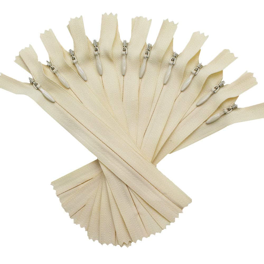 YaHoGa 10pcs 20 Inches Invisible Zippers Conceal for Sewing, Dress, Garments, Clothes, Pillow, Tailor, Craft (Beige, 20")