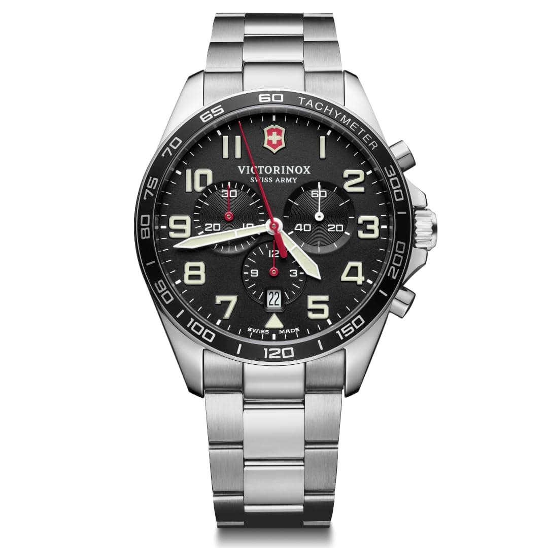 Men’s Watch Fieldforce Chrono Ø 42 mm, Swiss Made, Analogue Quartz, Water-Resistant up to 100 m, Sapphire Glass, Stainless Steel Strap, Black