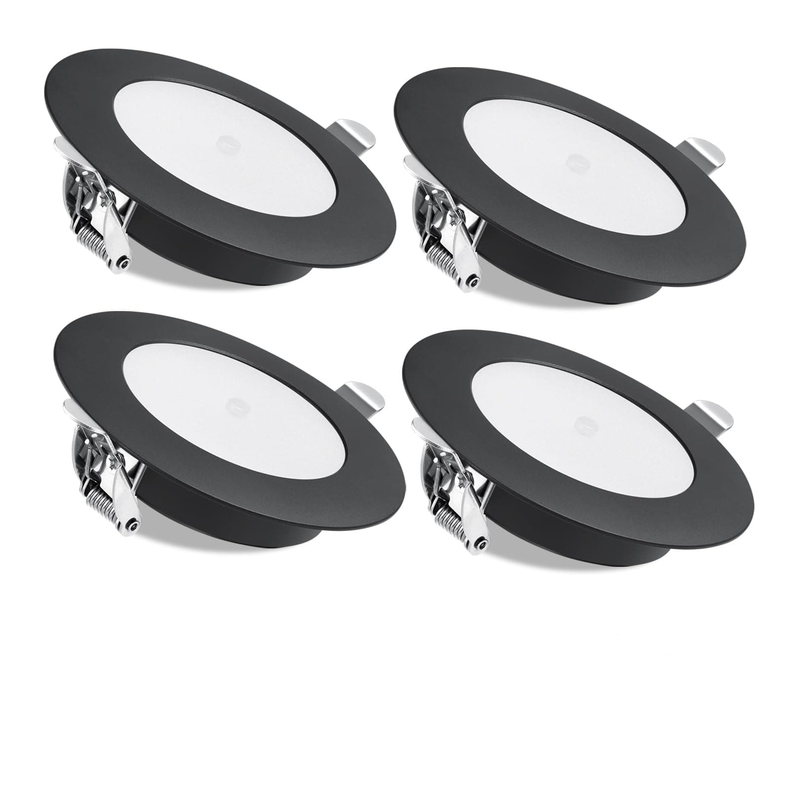 acegoo RV Boat LED Puck Light, 12V Recessed Ceiling Light DC 12V Under Cabinet Down Light with Press Dimmer, Dimmable White Light & Blue Nightlight, Flush Mount(Black/3000K Dual Color, 4-Pack)