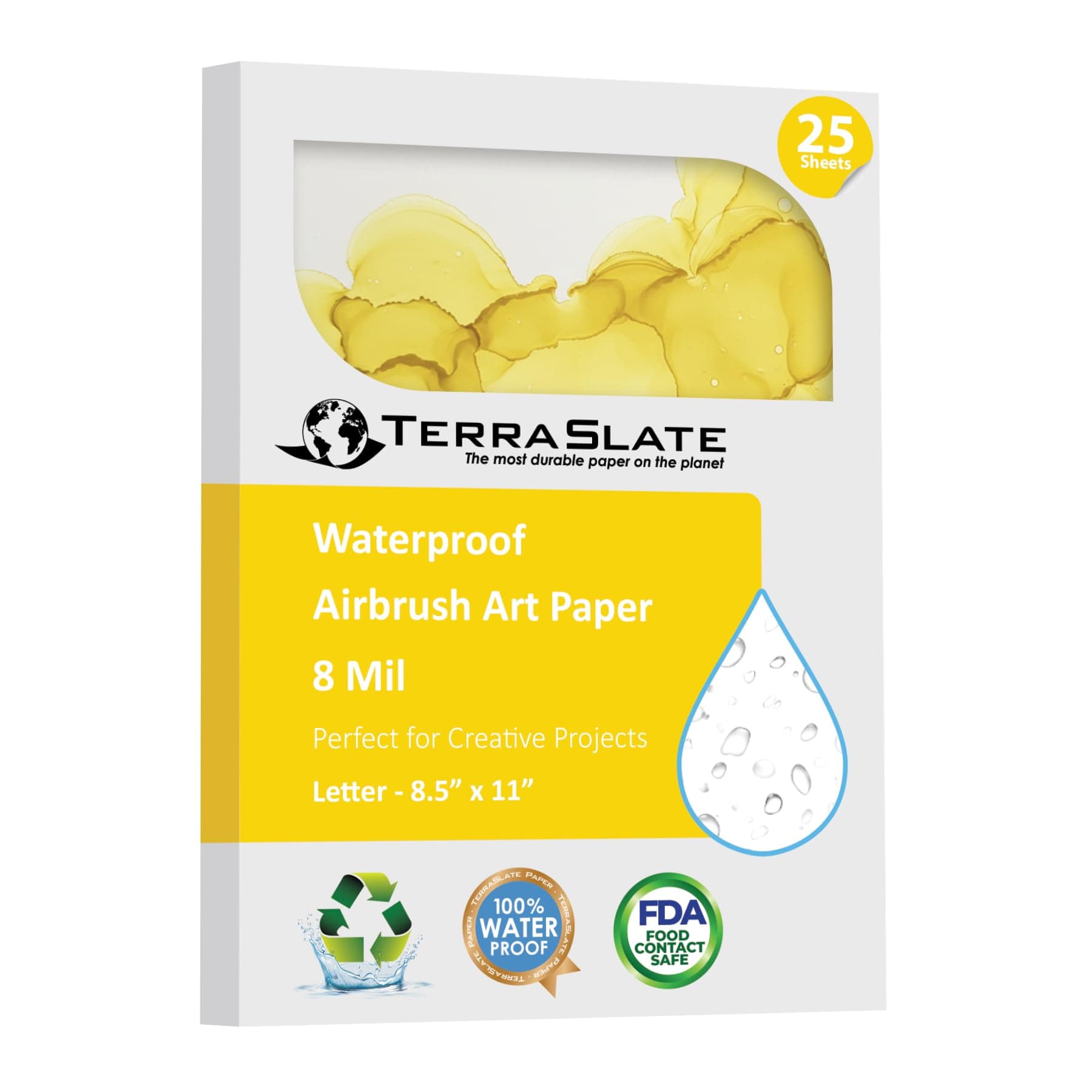 TerraSlate Paper 8 Mil 8.5" x 11" Airbrush Art Paper, Drawing Paper, Painting Paper, Sketch Paper, 25 Sheets