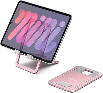 JSAUX Universal Tablet Stand, Portable Foldable Tablet Holder for Desk Compatible with iPad Mini/Air/Pro, Samsung Galaxy Tab, Kindle Fire, Steam Deck, Switch, ROG Ally, iPhone and Other Tablets-Pink