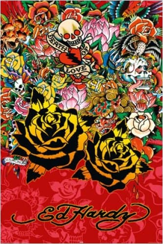 Ed Hardy - Tattoo Poster (2008 Edition - Black Rose) (Size: 24" x 36")