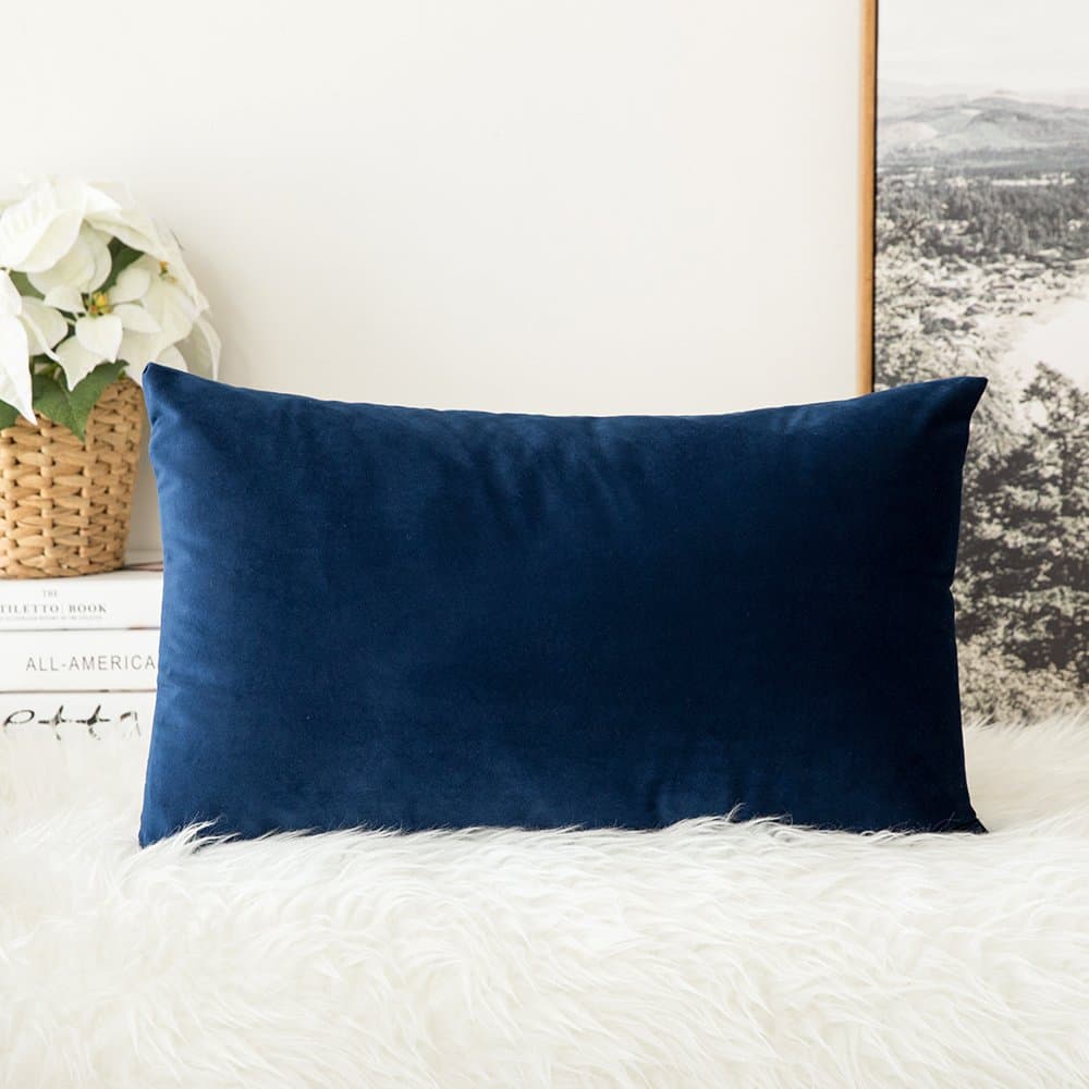 MIULEE Velvet Pillow Cover Soft Luxury Decorative Throw Pillow Cover Single Rectangle Cushion Case for Couch Sofa Bedroom Car Decor,12x20 Inch Dark Blue