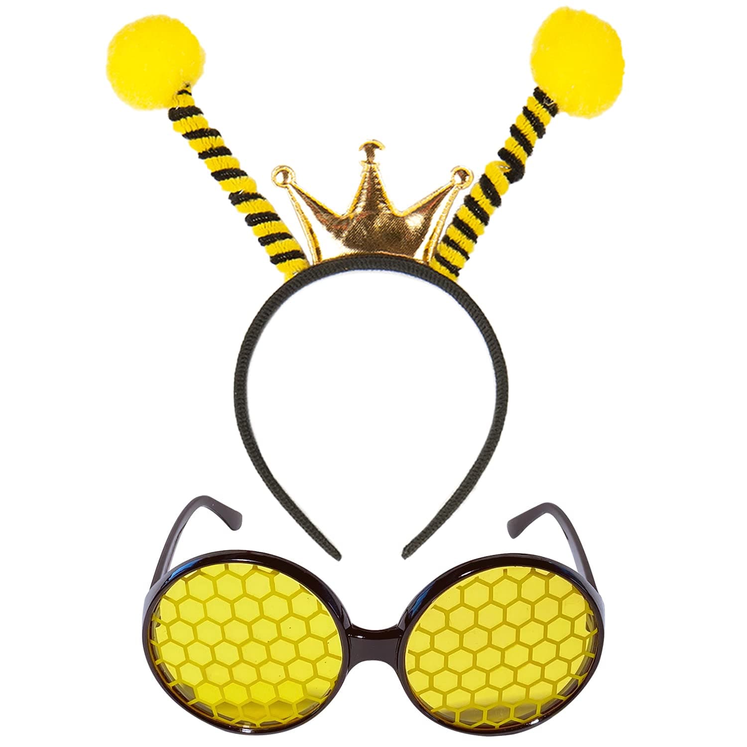 Funcredible Bee Headband and Glasses Set | Bee Antenna Headband with Bee Sun Glasses | Honey Bee Costume Accessories| Halloween Bumblebee Cosplay Party Favors for Women, Men and Kids (Yellow)