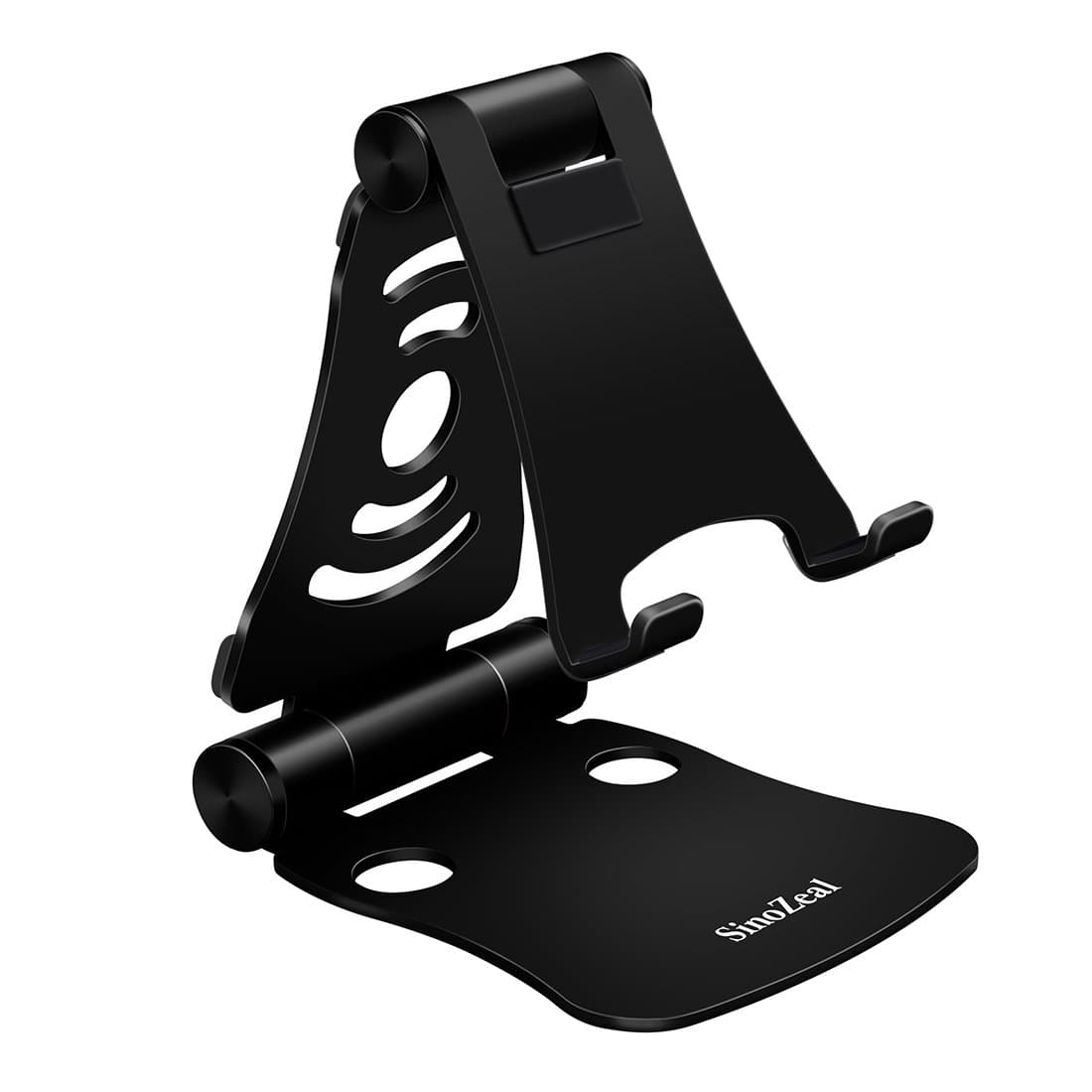 SinoZeal Cell Phone Tablet Stand, Universal Adjustable Foldable Aluminum Desk Holder for iPad Air Pro Mini 4, for iPhone Xs/XS Max/XR, for Kindle Fire and for Nintendo Switch (No Case) (Black)