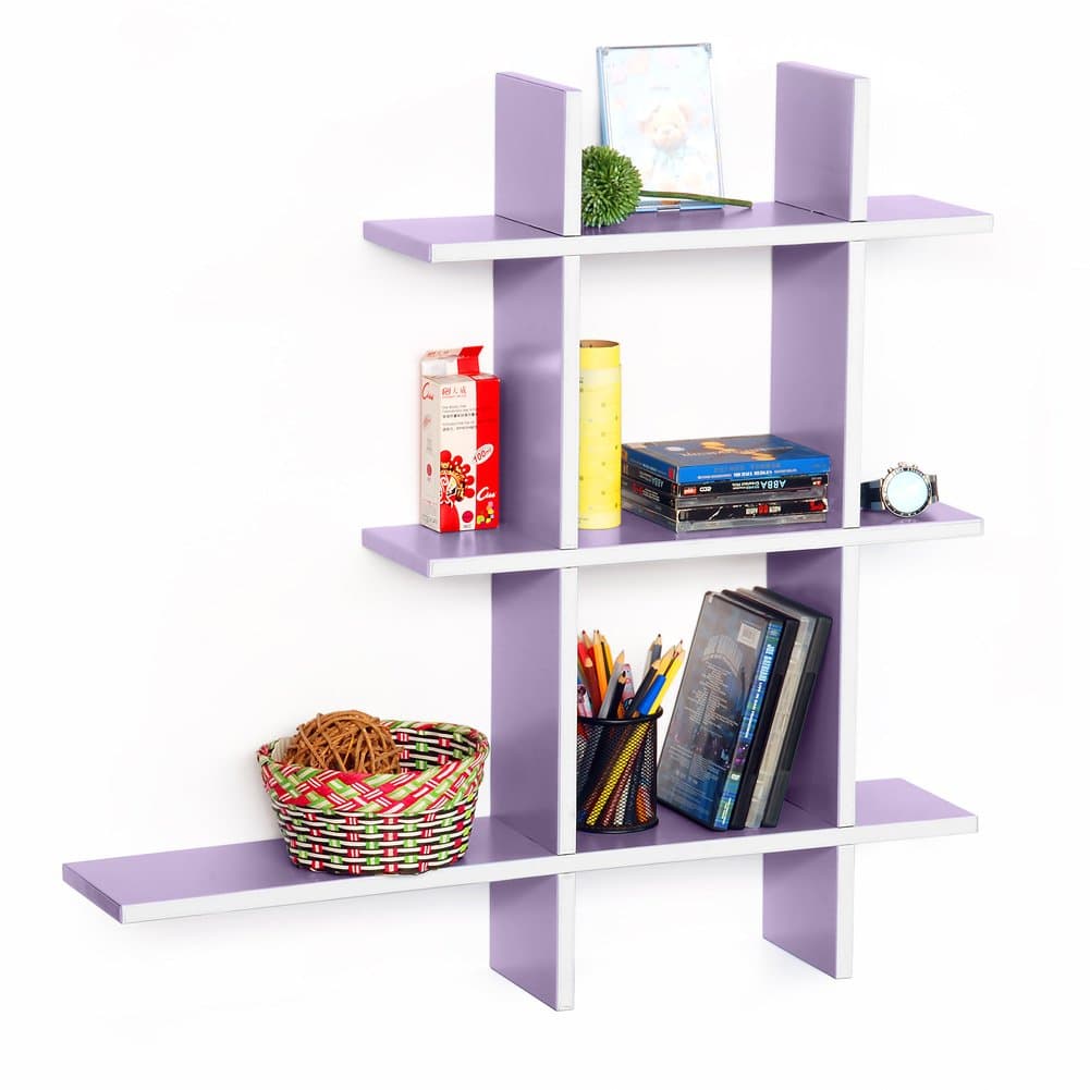 Trista - [Gray Violet-A] Leather Cross Type Shelf / Bookshelf / Floating Shelf (5 pcs)