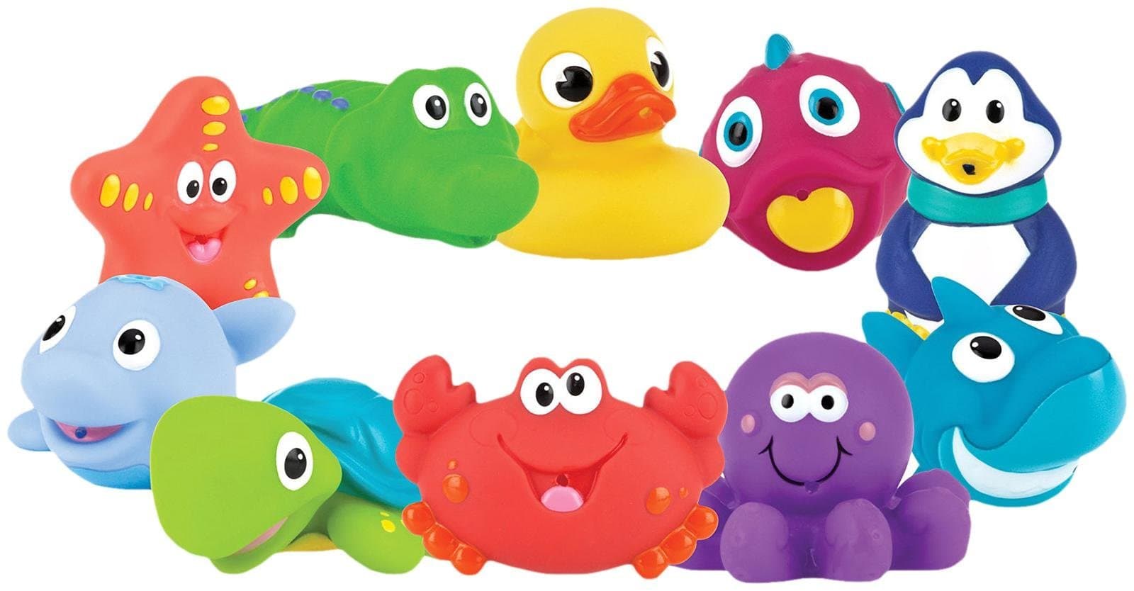 Nuby 10-Pack Little Squirts Fun Bath Toys, Assorted Characters