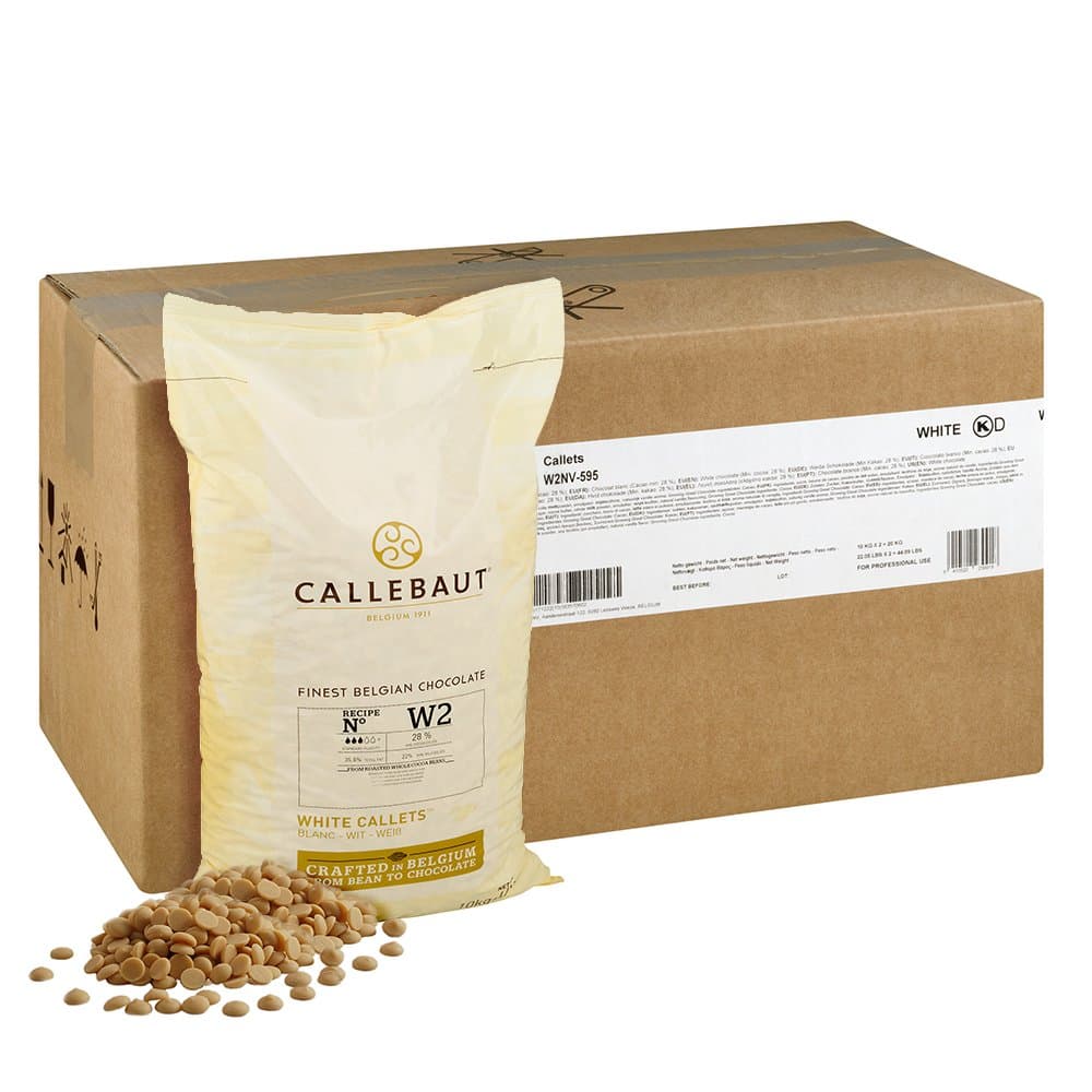White Belgian Baking Chocolate Callets - 29.5% Cocoa Butter, 6.3% Milk Fat, 16.7% Milk - Good For Cakes, Baking Chocolate, Mousse, Truffle & Fillings - 2 Bags 44 lbs (10Kg)