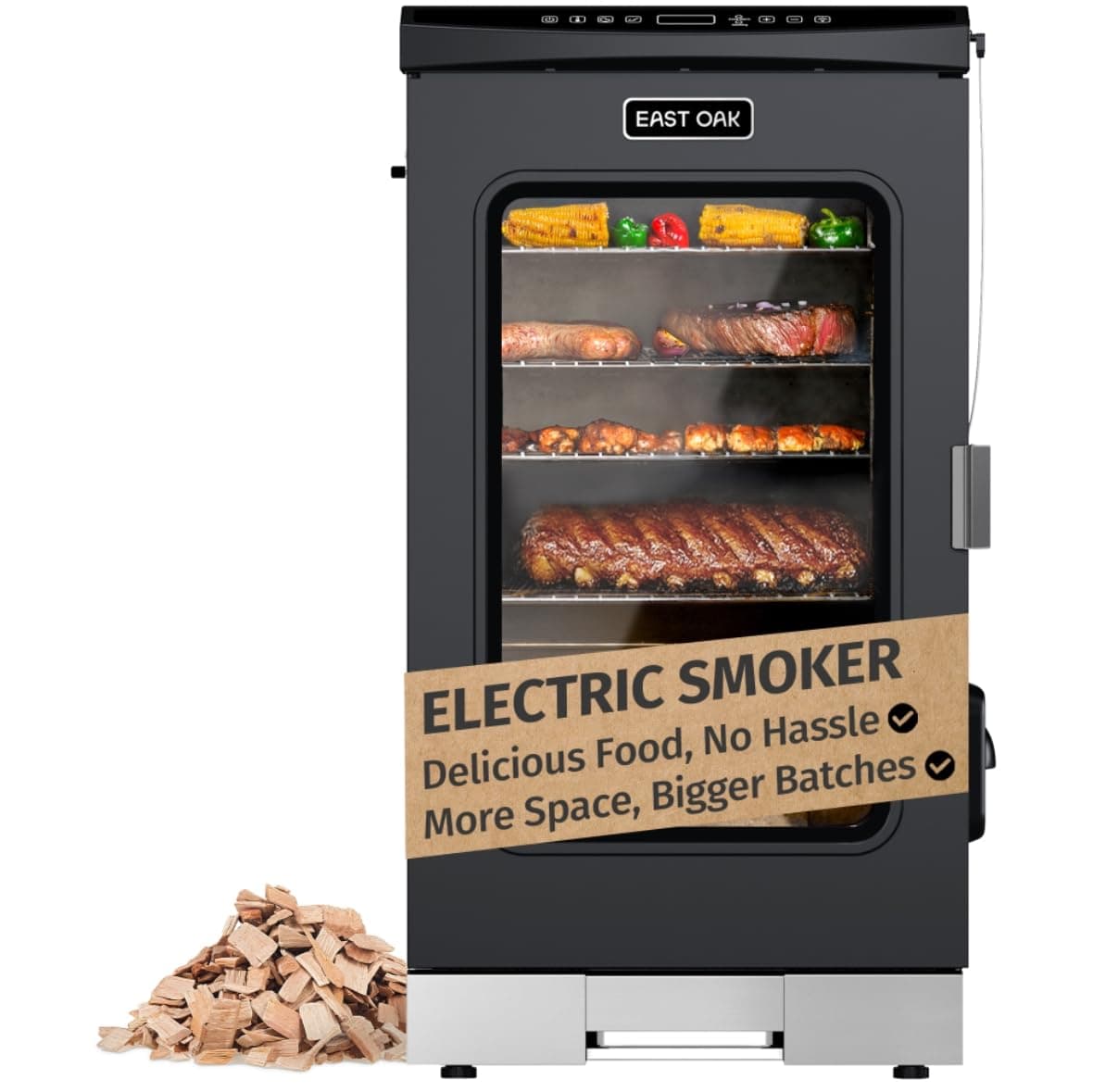 30" Electric Smoker for Outdoors | Built-in Meat Probe & Clear Viewing Window | Side Chip Loader for 6x Longer Uninterrupted Smoking | 725 sq in Cooking Area for Bigger Batches, Night Blue