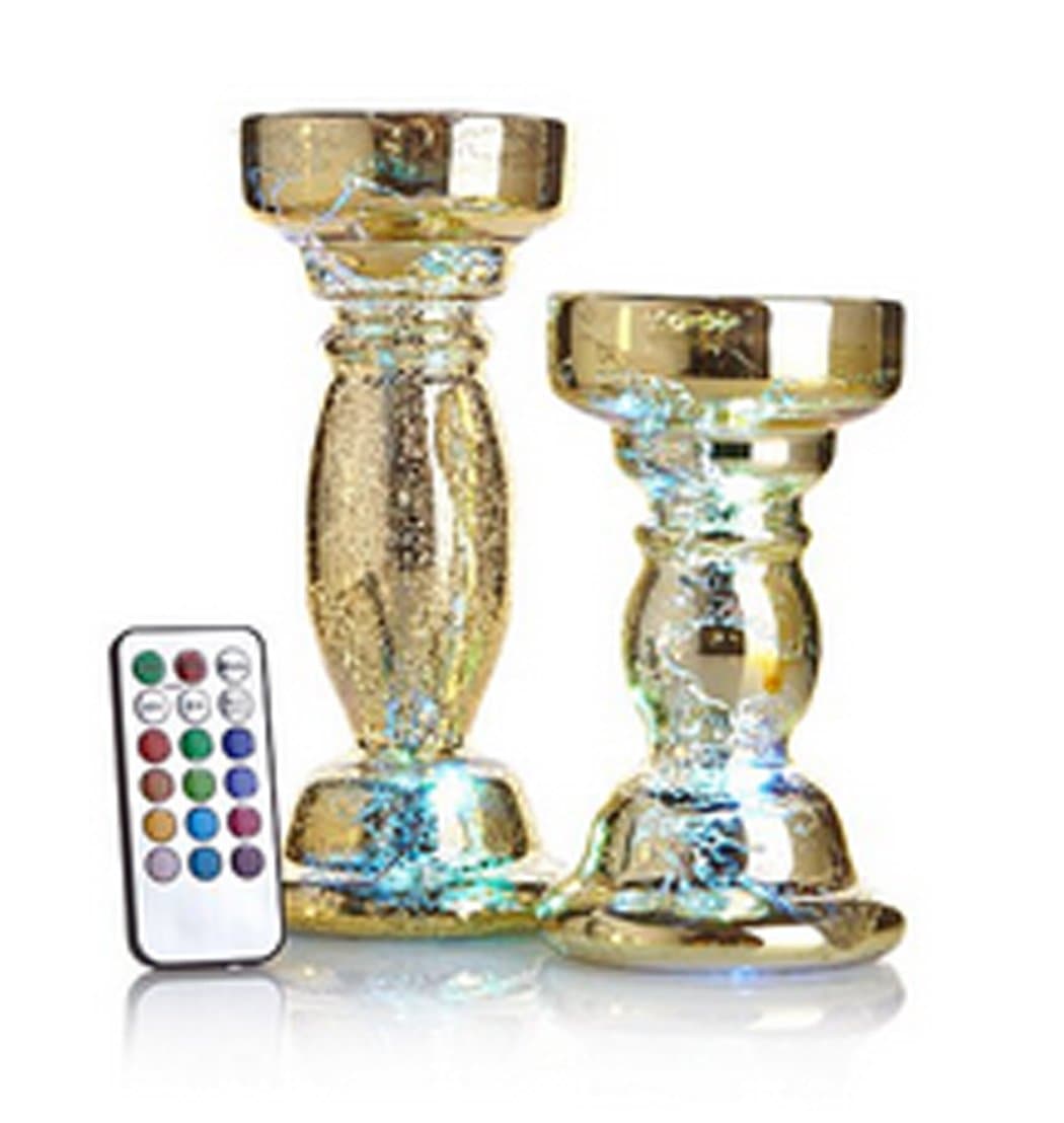 Colin Cowie Set of 2 Color-Changing Mercury Glass Pillars ~ Gold