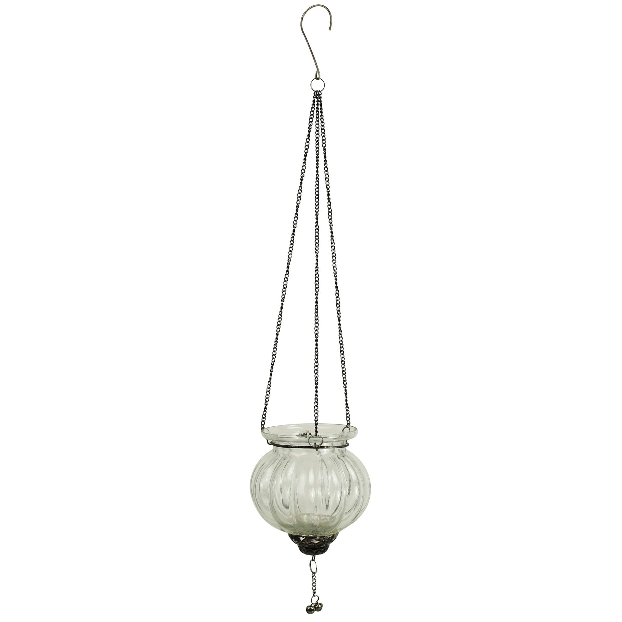 HomArt 9621-0 Naya Hanging Tealight Holder with Tassel, 18-inch Height, Glass and Metal