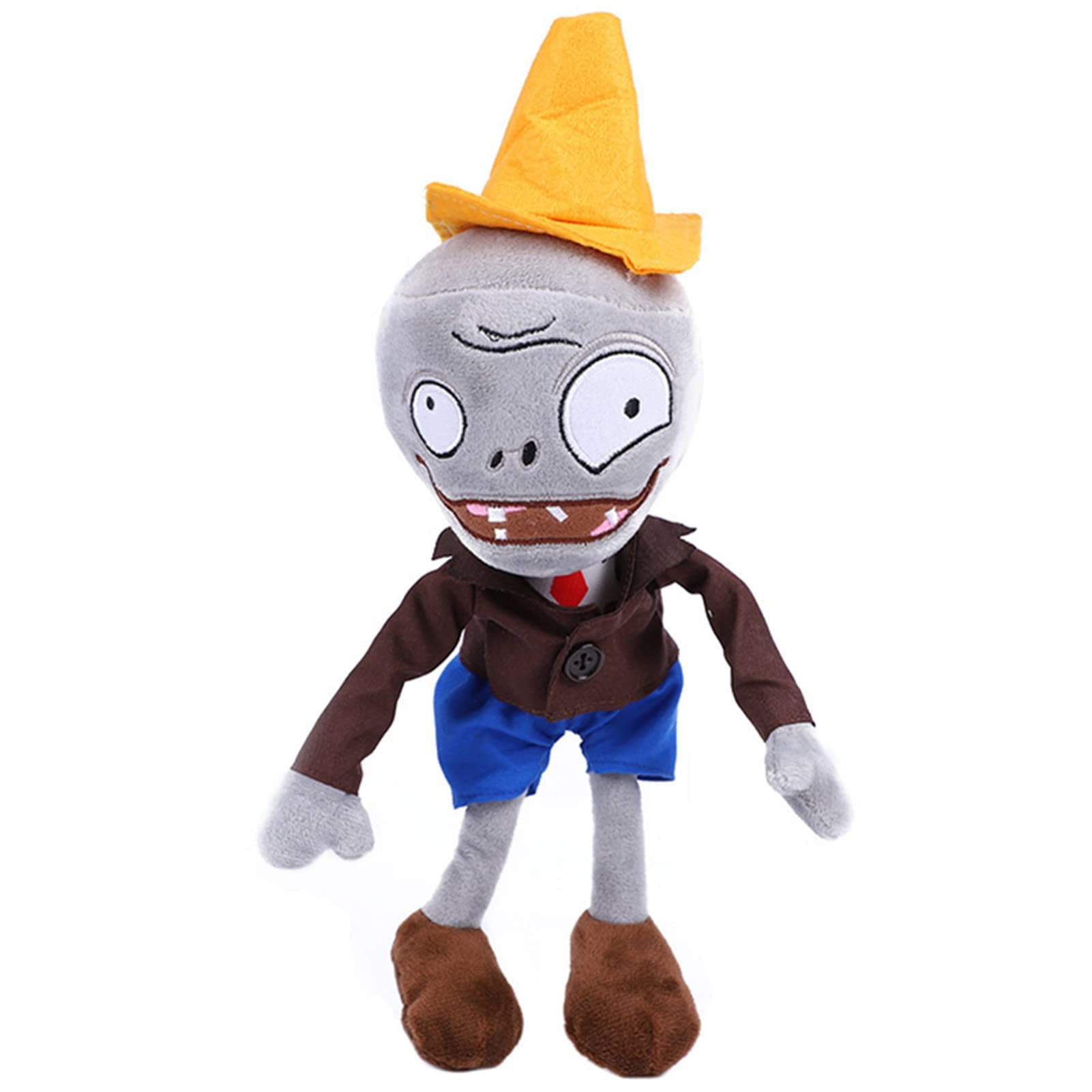 JHESAO 12" PVZ Plush Conehead Zombies Brown Coat Toys PVZ 1 2 Stuffed Soft Doll Roadblock Conehead Zombie New