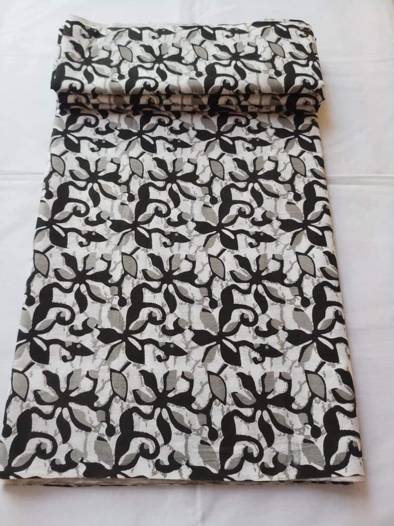Fashionmart Floral Printed Indigo Cotton Screen Print Fabric Cloth Block Print Floral Print Fabric Running Jaipuri Hand Block Printed Women Dress Material Kurtis Natural 44" Inches Width 2.5 Meter
