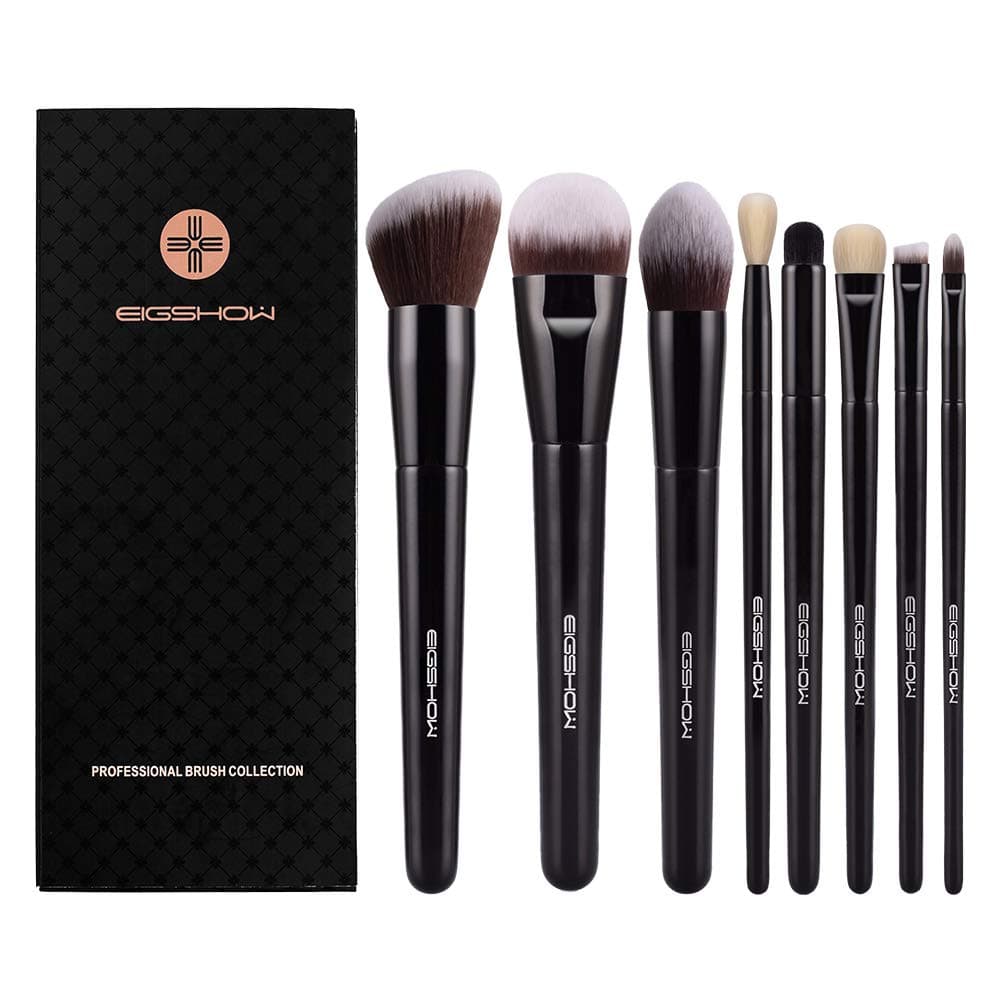 Makeup Brushes, Eigshow Premium Makeup Brush Set Synthetic Cosmetics Foundation Powder Concealers Blending Eye Shadows Face Kabuki Makeup Brush Sets (Bazaar Black 8pcs)