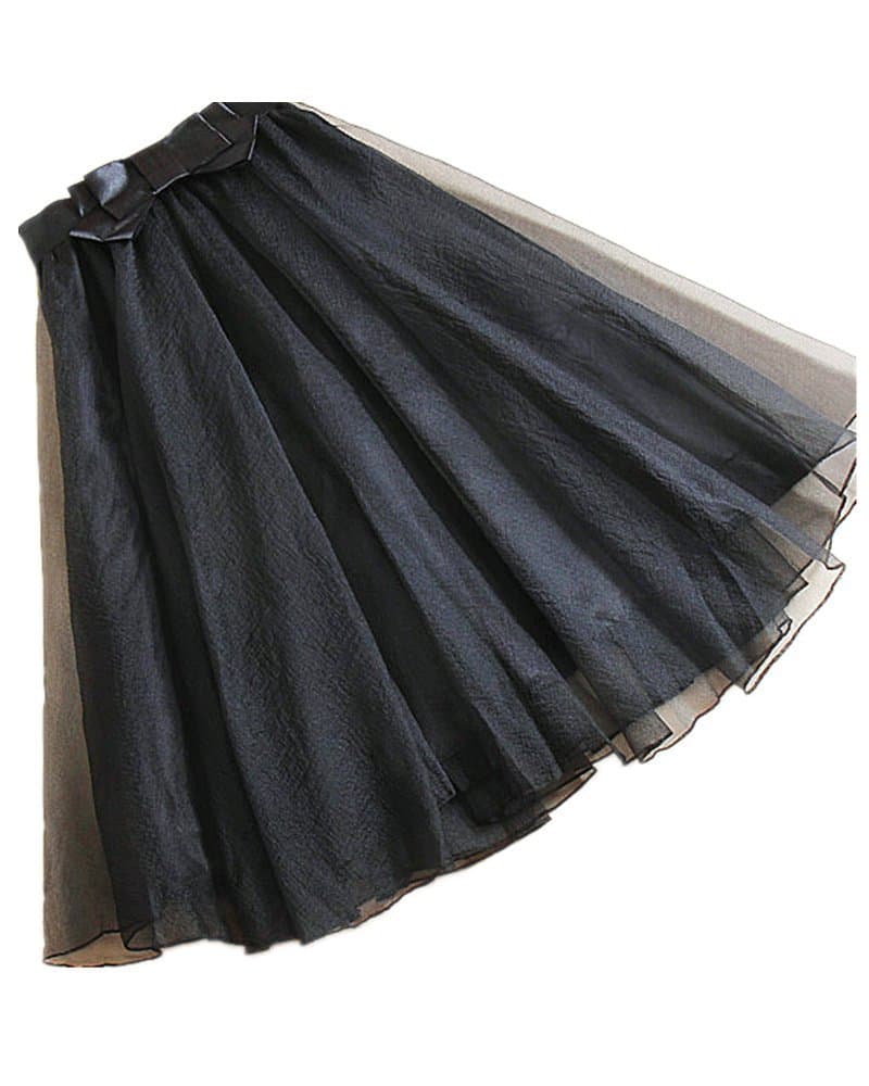 Season Show Women's Organza Princess Ruffle Mesh Tulle Overlay Knee Length Skirts Black One Size