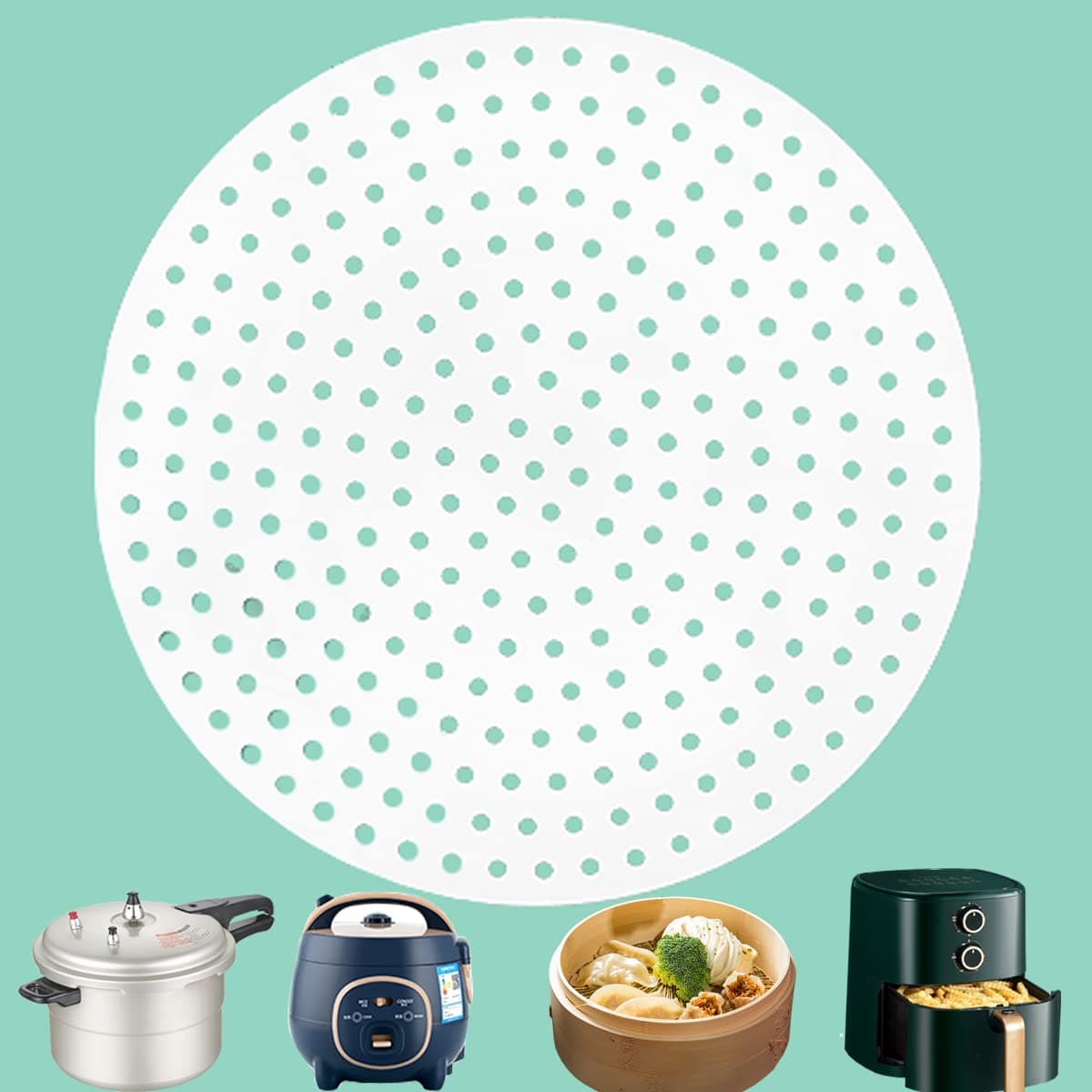 Multipurpose Silicone Liner for Steamer, Air Fryer, Pressure Cooker: Upgraded Reusable Air Fryer Liners, Silicone Baking Mat Steamer Liner, AirFryer Accessory Parchment Paper Replacement 6"-12"