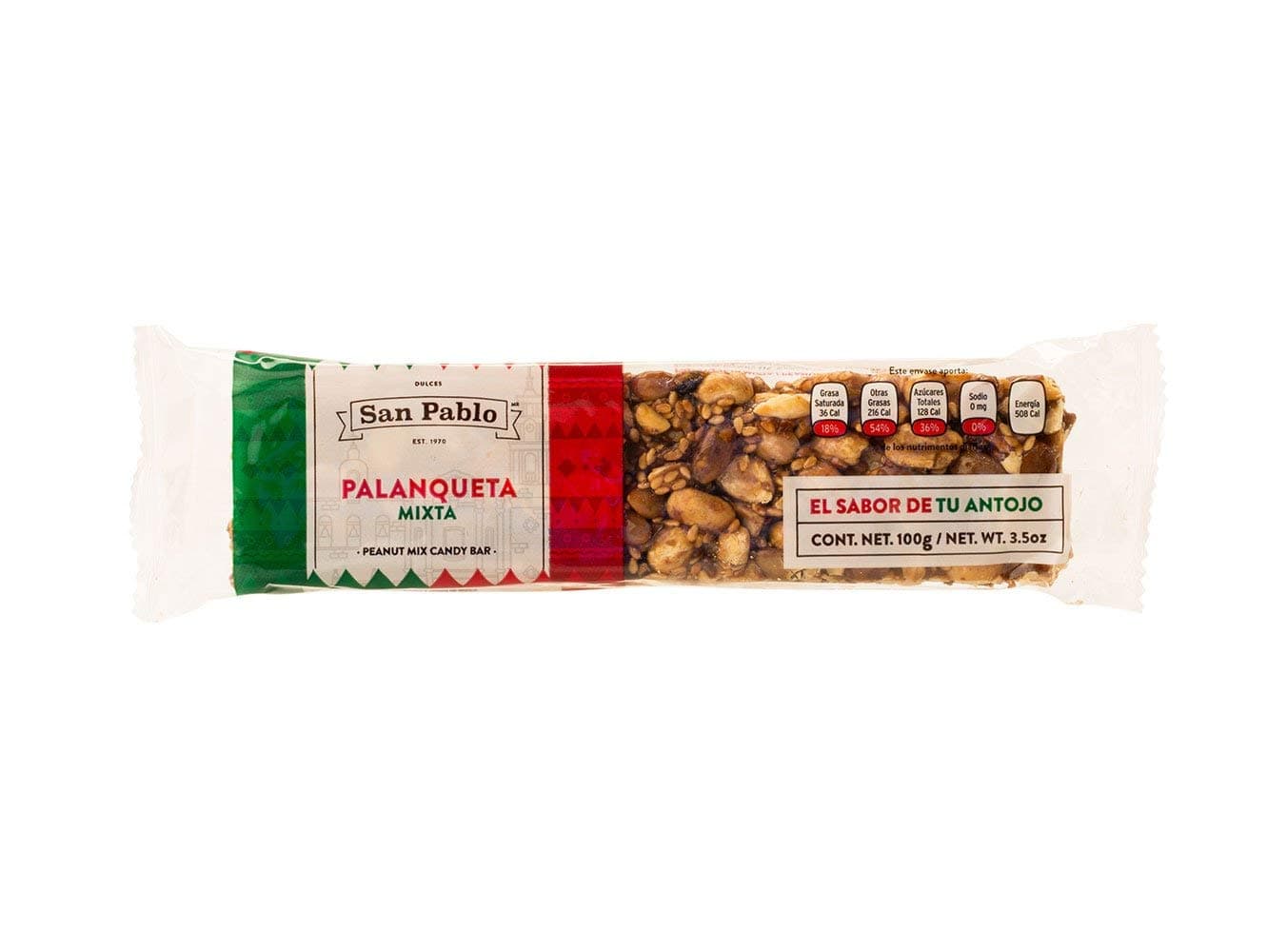 San Pablo Peanut Mix Candy Bar - Palanqueta Mixta, 3 Pack (6 pieces of 3.5 Oz. per pack)