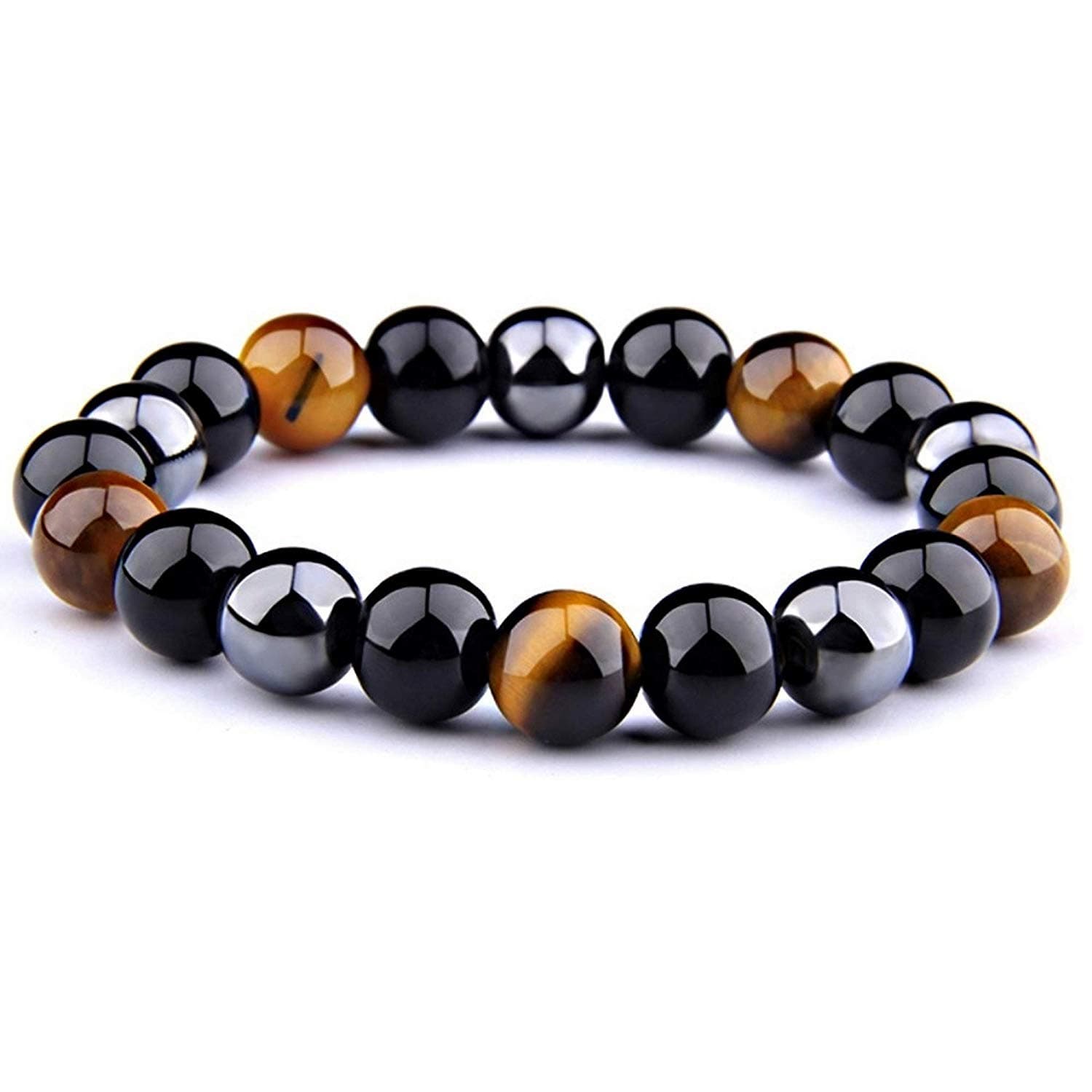 Wonvin CollectionBlack Obsidian Tiger Eye and Hematite Stone Bracelet Men and Women 8 10MM Prayer Beads Healing Balance Bracelet Energy Jewelry