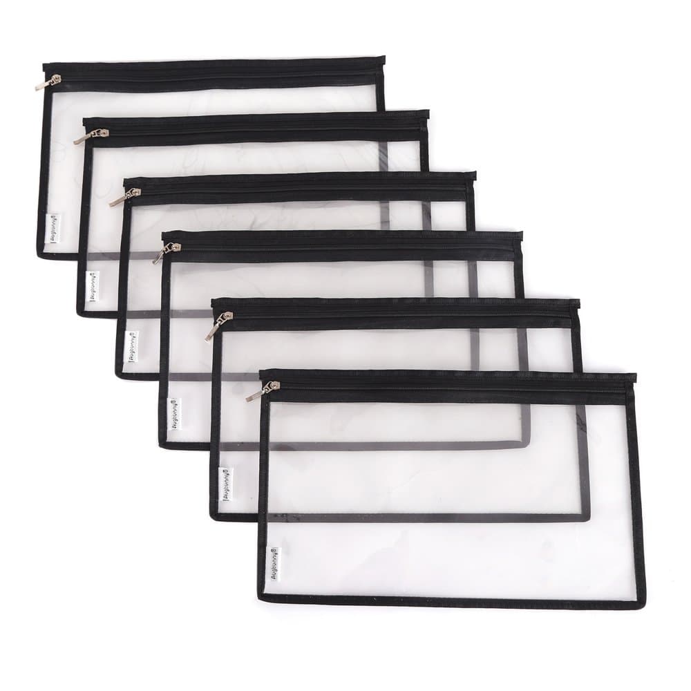 Multi-purpose Water Resisitant Clear PVC Security Bank Deposit Utility Zipper Coin Bag Check Wallet 6-pack