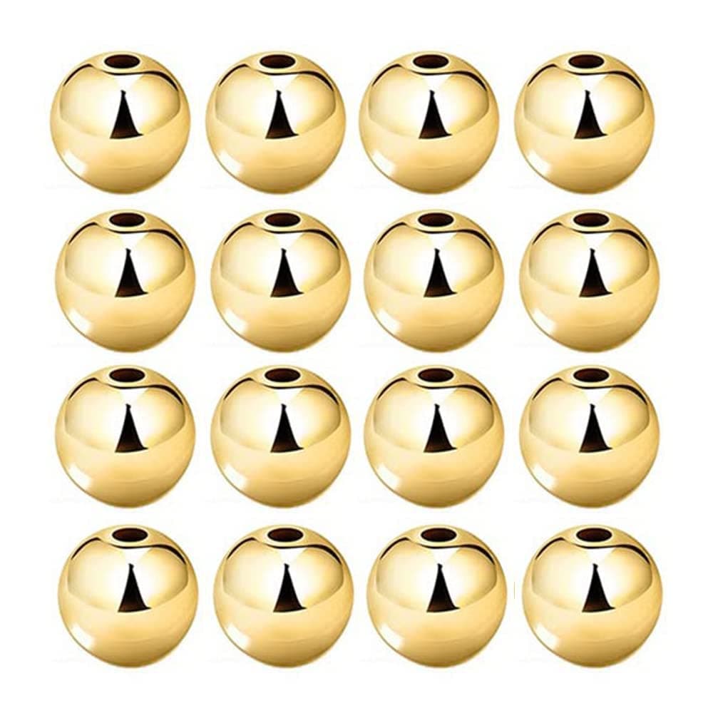50pcs Gold Smooth Round Spacer Beads - Gold Plated Brass, Tarnish Resistant, Seamless Loose Connector Beads for DIY Bracelet Jewelry Making (8mm/0.31 inch)