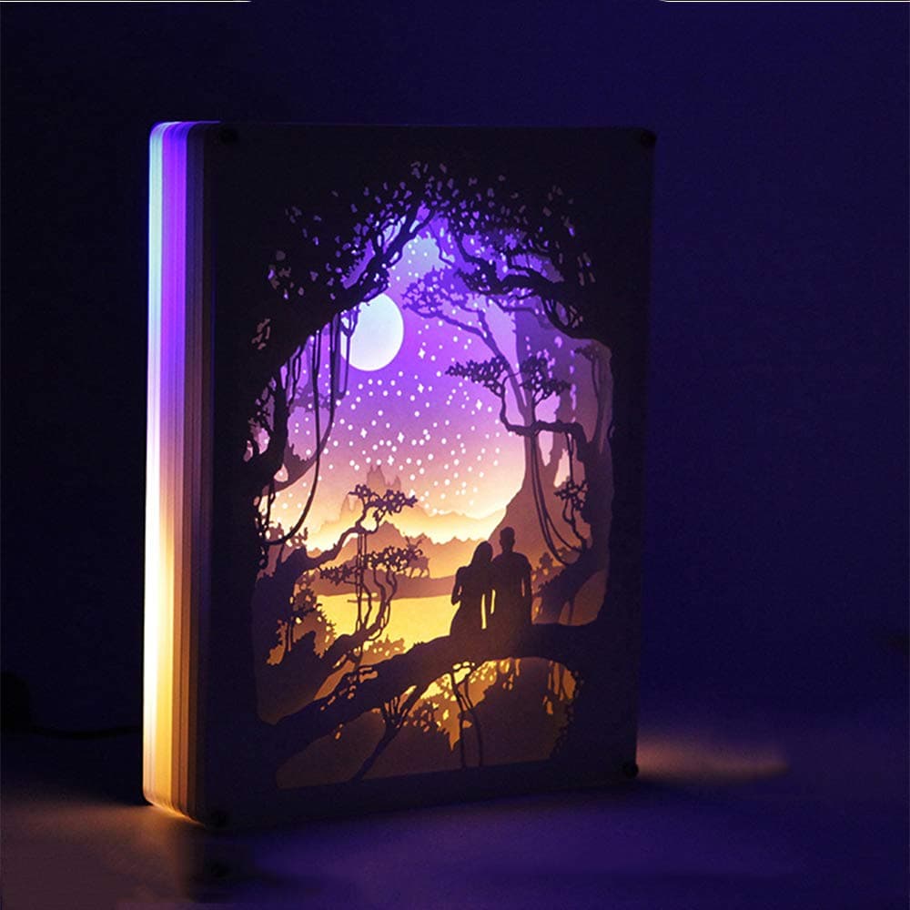 EFGS 3D Paper Carving Lamp, Stereo Creative Remote Paper-Cut Light Box Shadow Night Light Warm Romantic Atmosphere Halloween Christmas [Energy Class A]